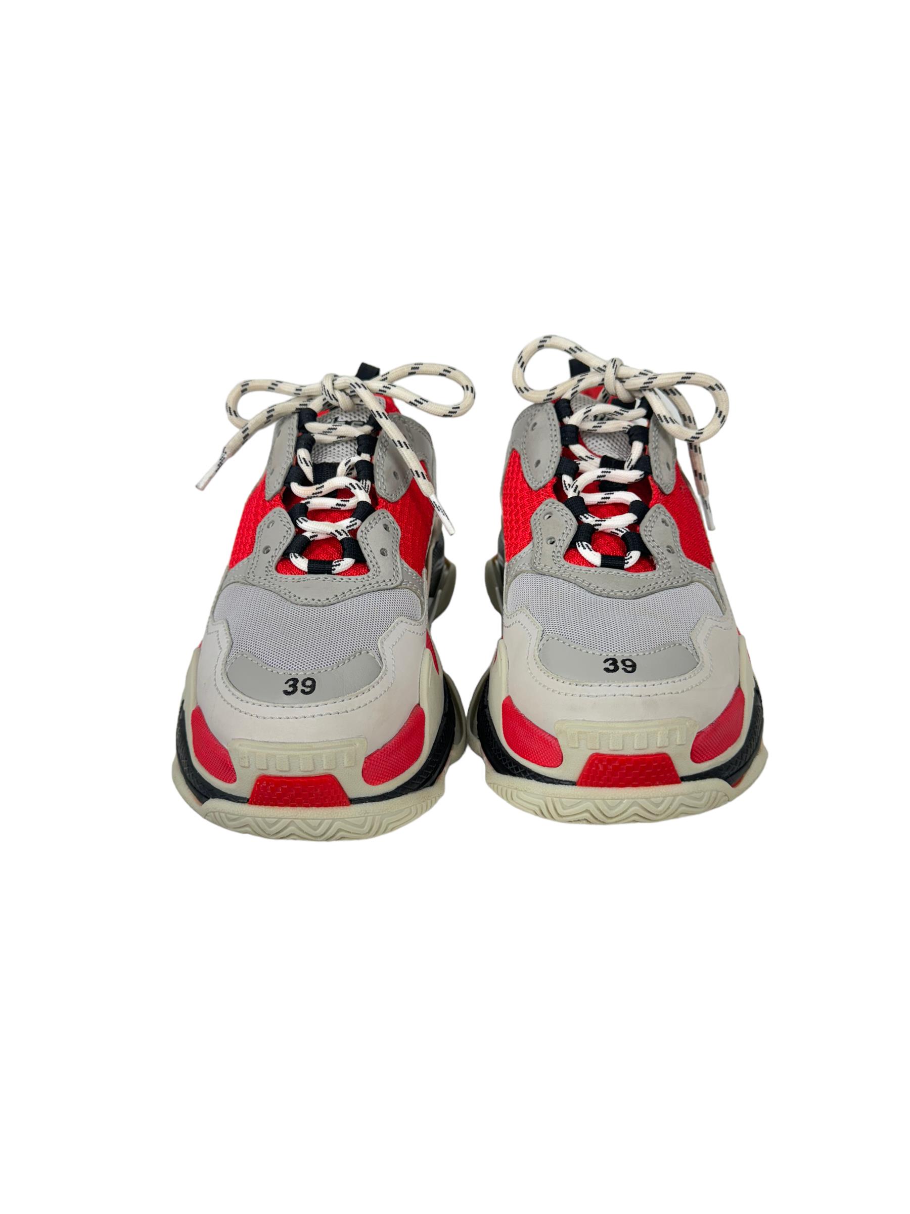 BALENCIGA GREY&RED TRIPLE S SNEAKERS 