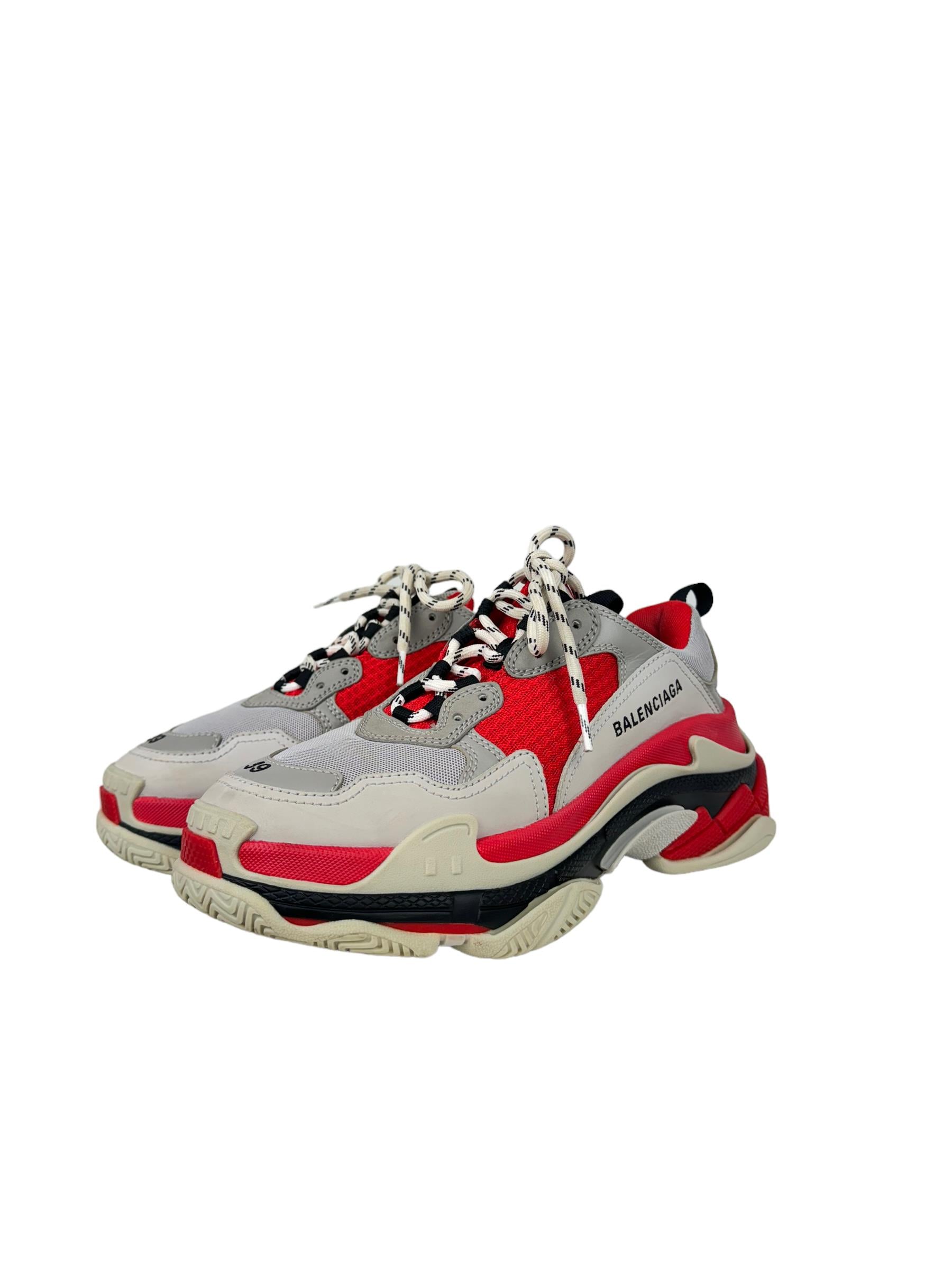 BALENCIGA GREY&RED TRIPLE S SNEAKERS 