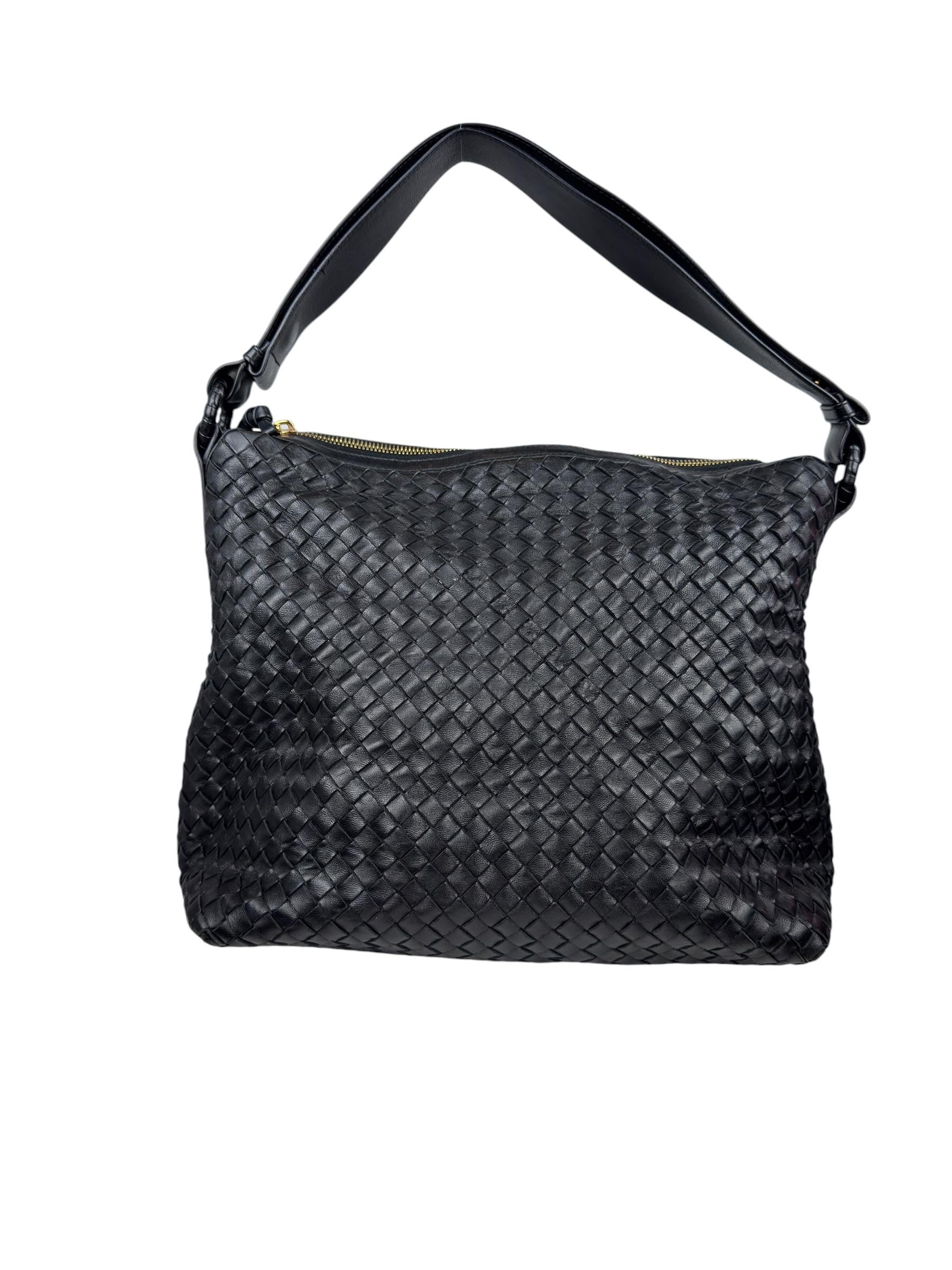 BOTTEGA VENETA BLACK INTRECCIATO WOVEN HOBO BAG
