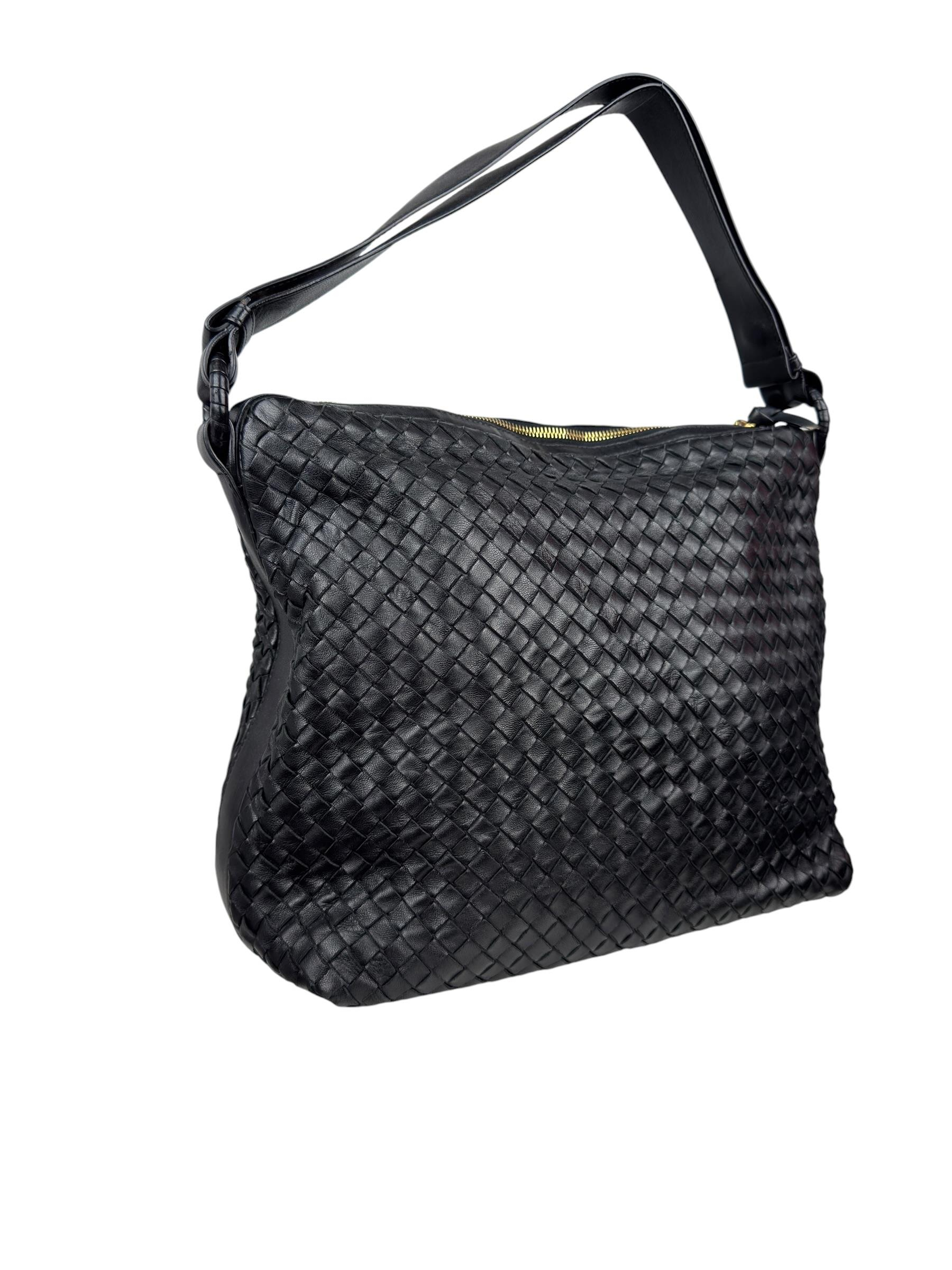 BOTTEGA VENETA BLACK INTRECCIATO WOVEN HOBO BAG