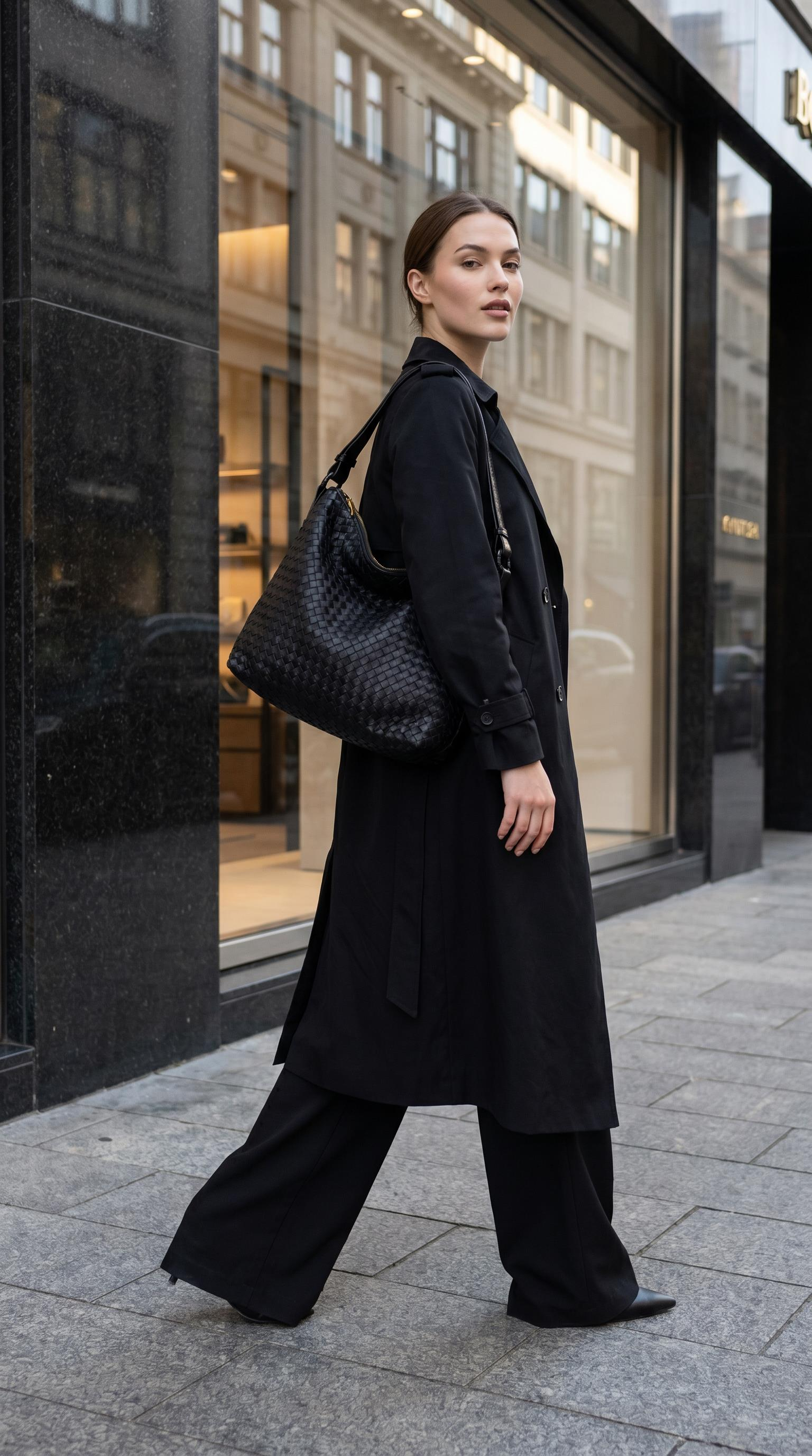 BOTTEGA VENETA BLACK INTRECCIATO WOVEN HOBO BAG
