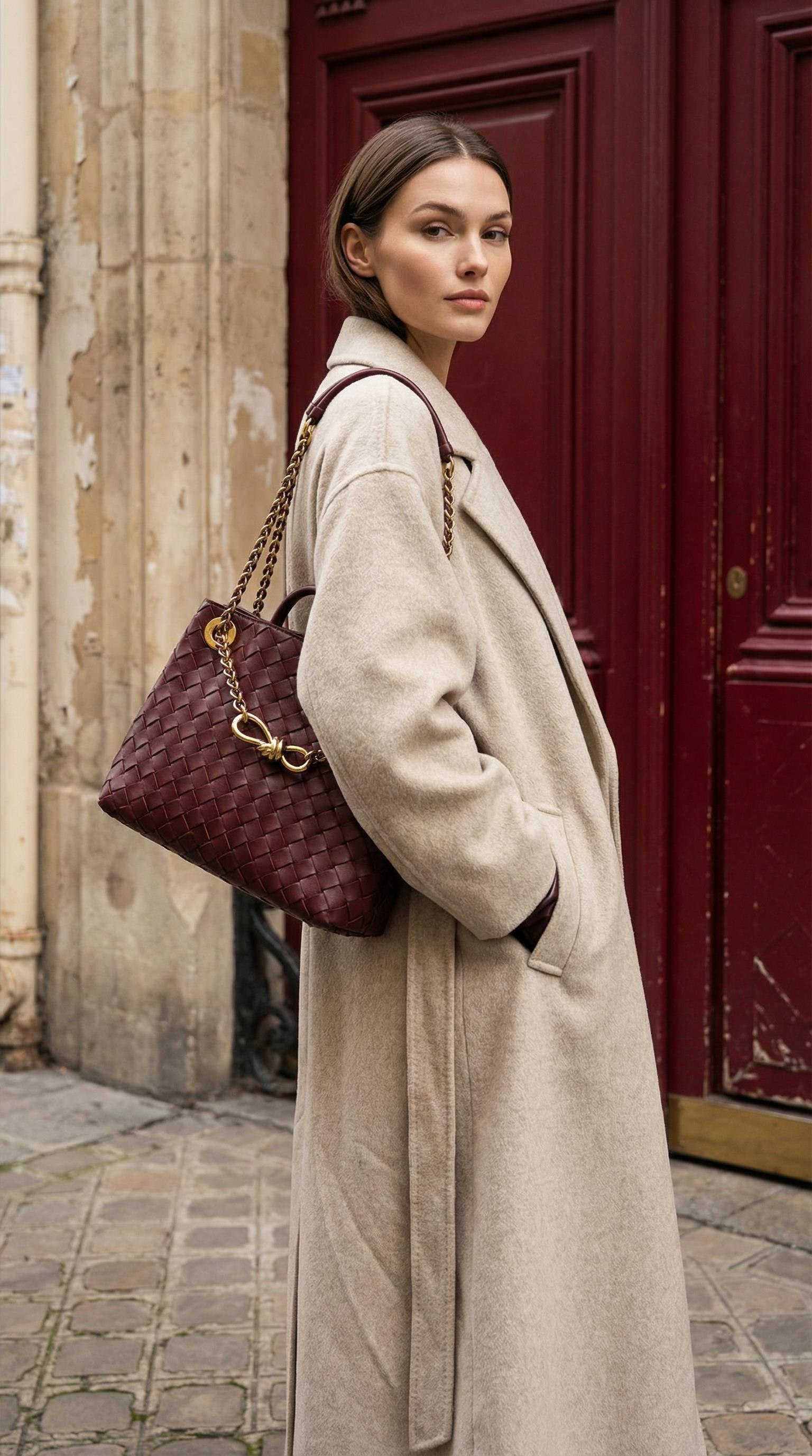 BOTTEGA VENETA BURGUNDY ANDIAMO BAG