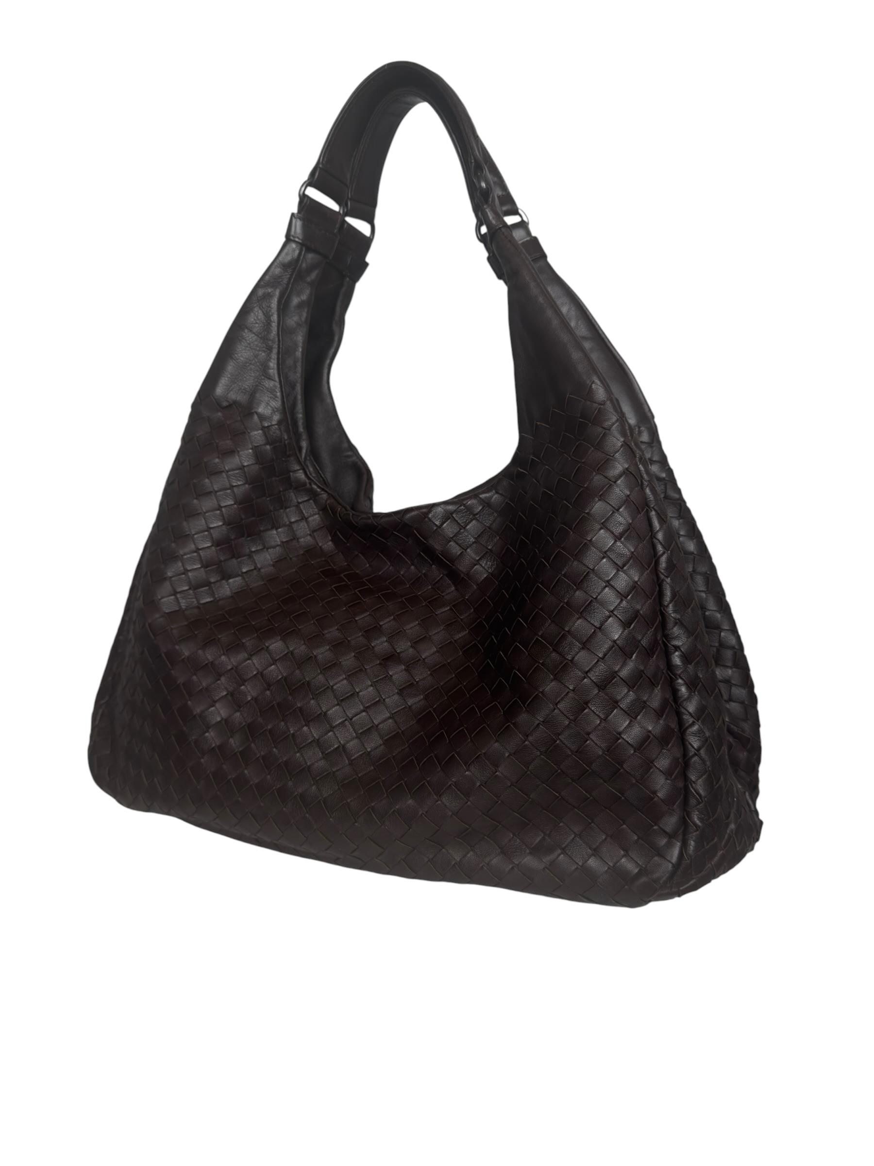 BOTTEGA VENETA DARK BROWN INTRECCIATO HOBO BAG