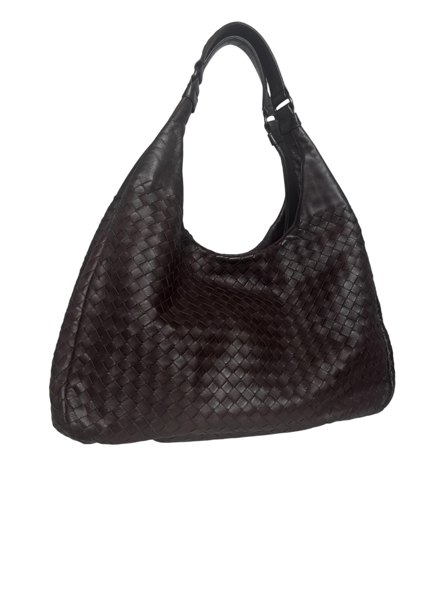 BOTTEGA VENETA DARK BROWN INTRECCIATO HOBO BAG