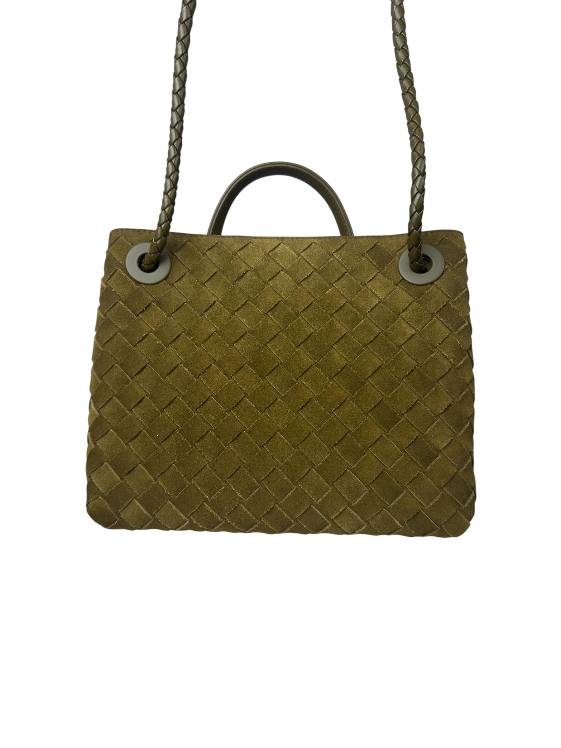BOTTEGA VENETA KHAKI SUEDE SMALL ANDIAMO BAG