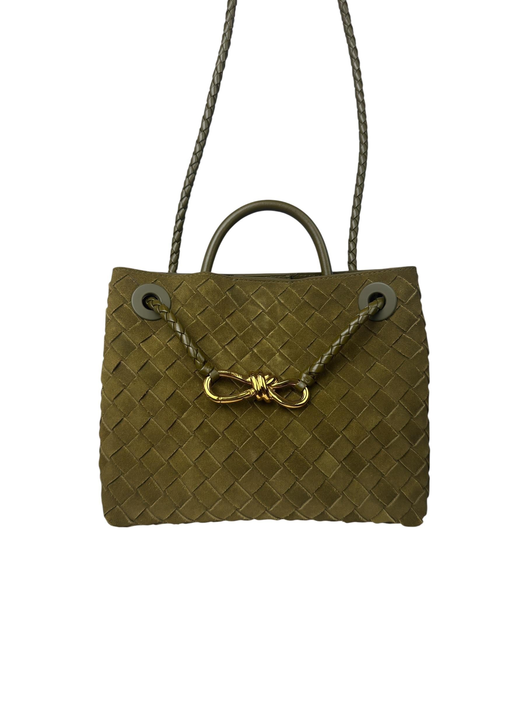 BOTTEGA VENETA KHAKI SUEDE SMALL ANDIAMO BAG