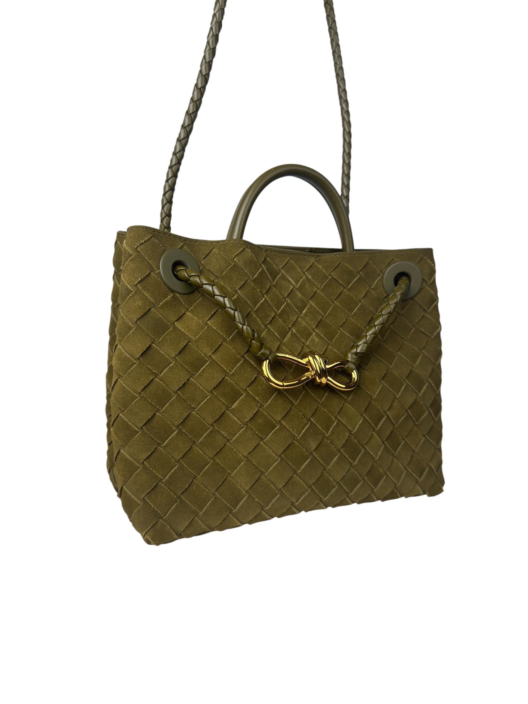 BOTTEGA VENETA KHAKI SUEDE SMALL ANDIAMO BAG