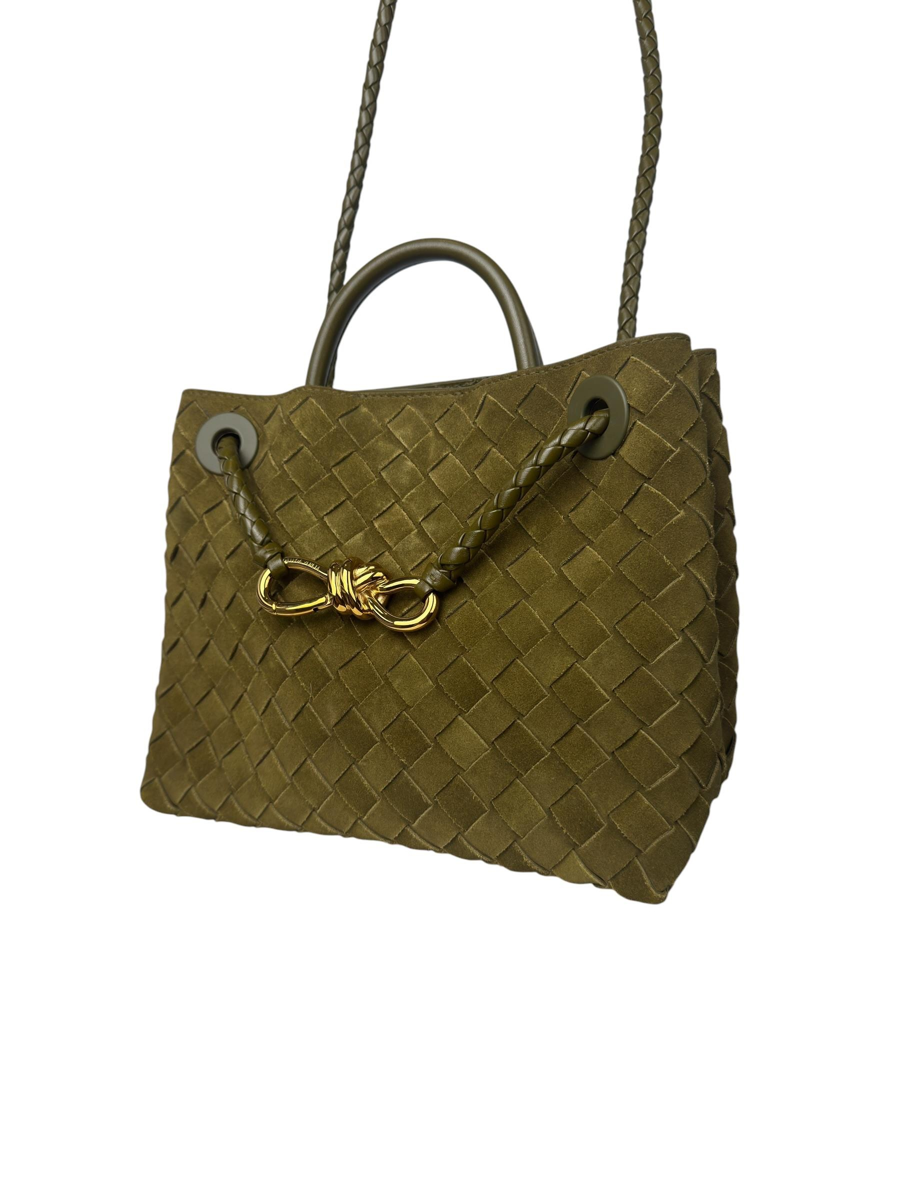 BOTTEGA VENETA KHAKI SUEDE SMALL ANDIAMO BAG