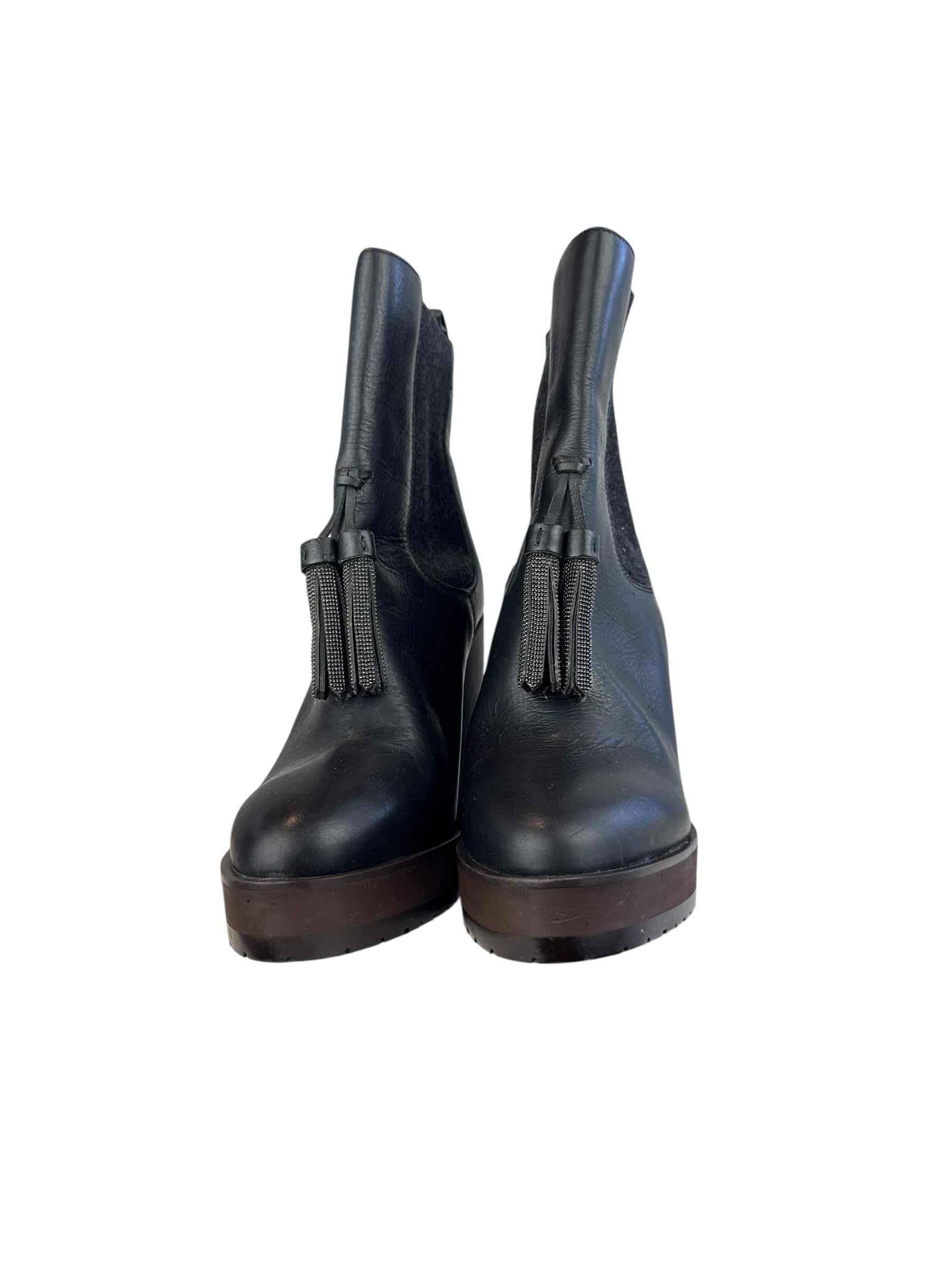 BRUNELLO CUCINELLI BLACK LEATHER BOOTS