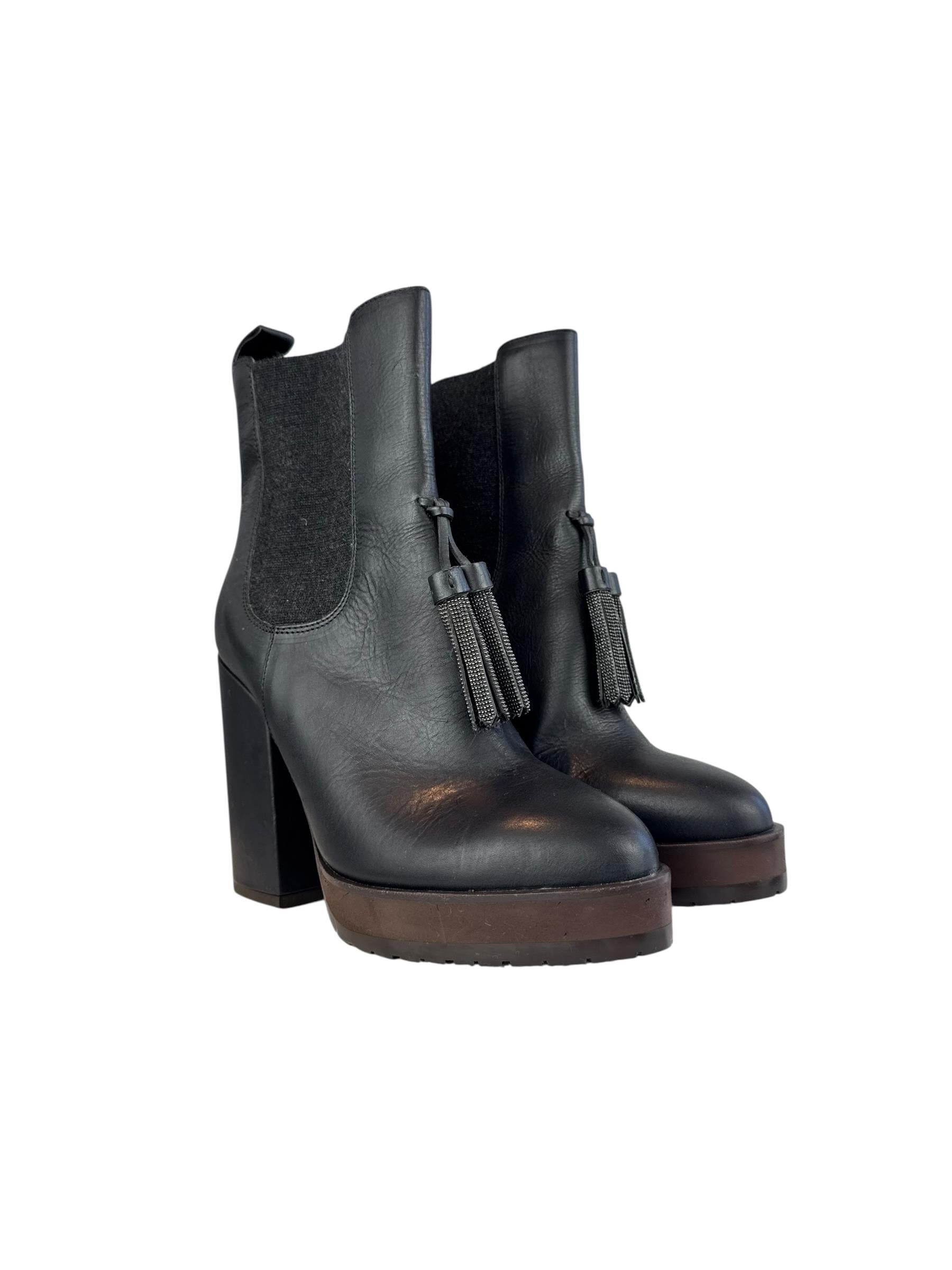 BRUNELLO CUCINELLI BLACK LEATHER BOOTS