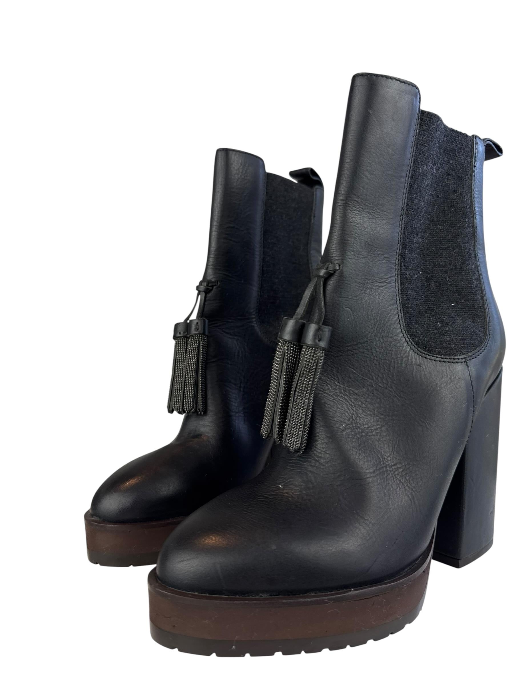 BRUNELLO CUCINELLI BLACK LEATHER BOOTS