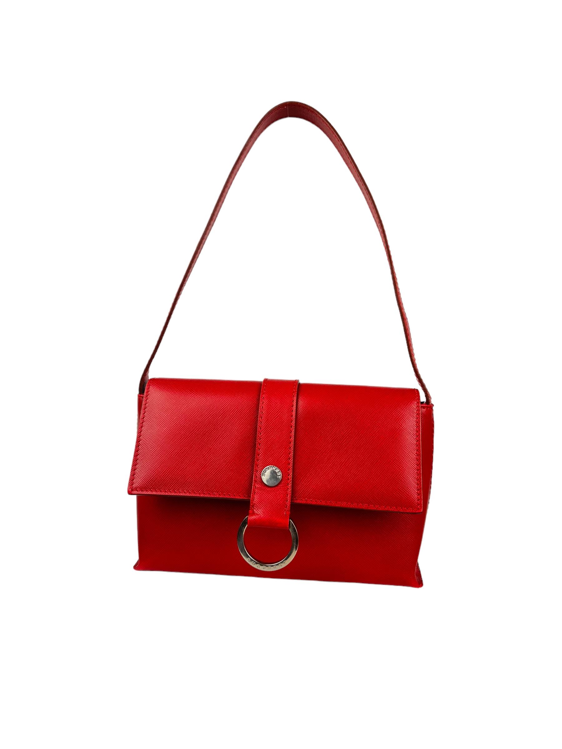 BURBERRY RED LEATHER SHOULDER BAG
