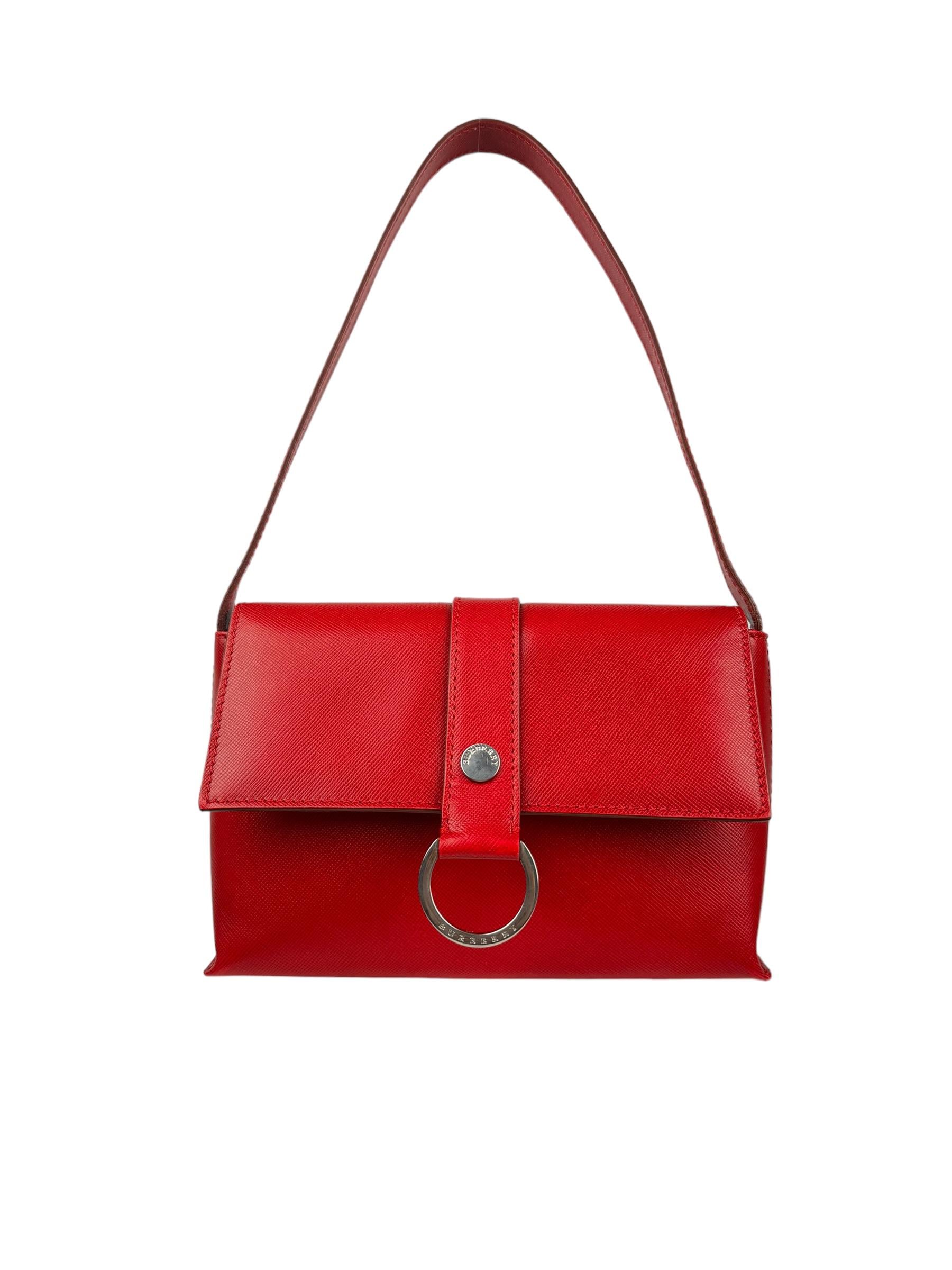 BURBERRY RED LEATHER SHOULDER BAG