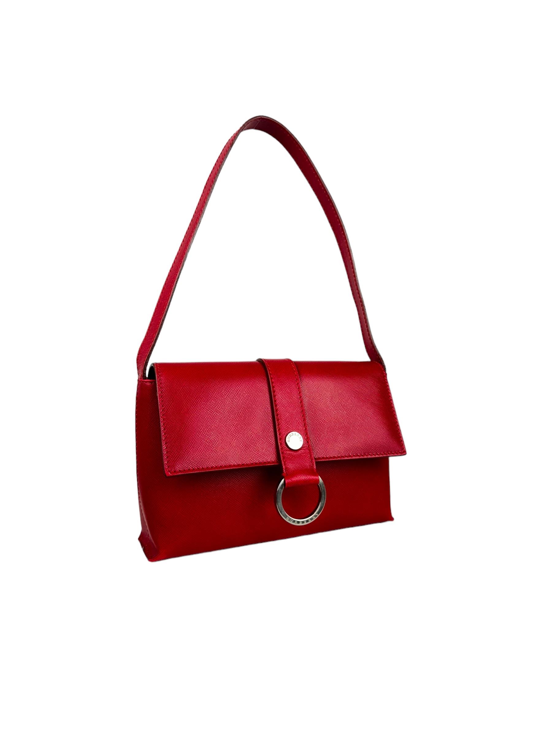 BURBERRY RED LEATHER SHOULDER BAG