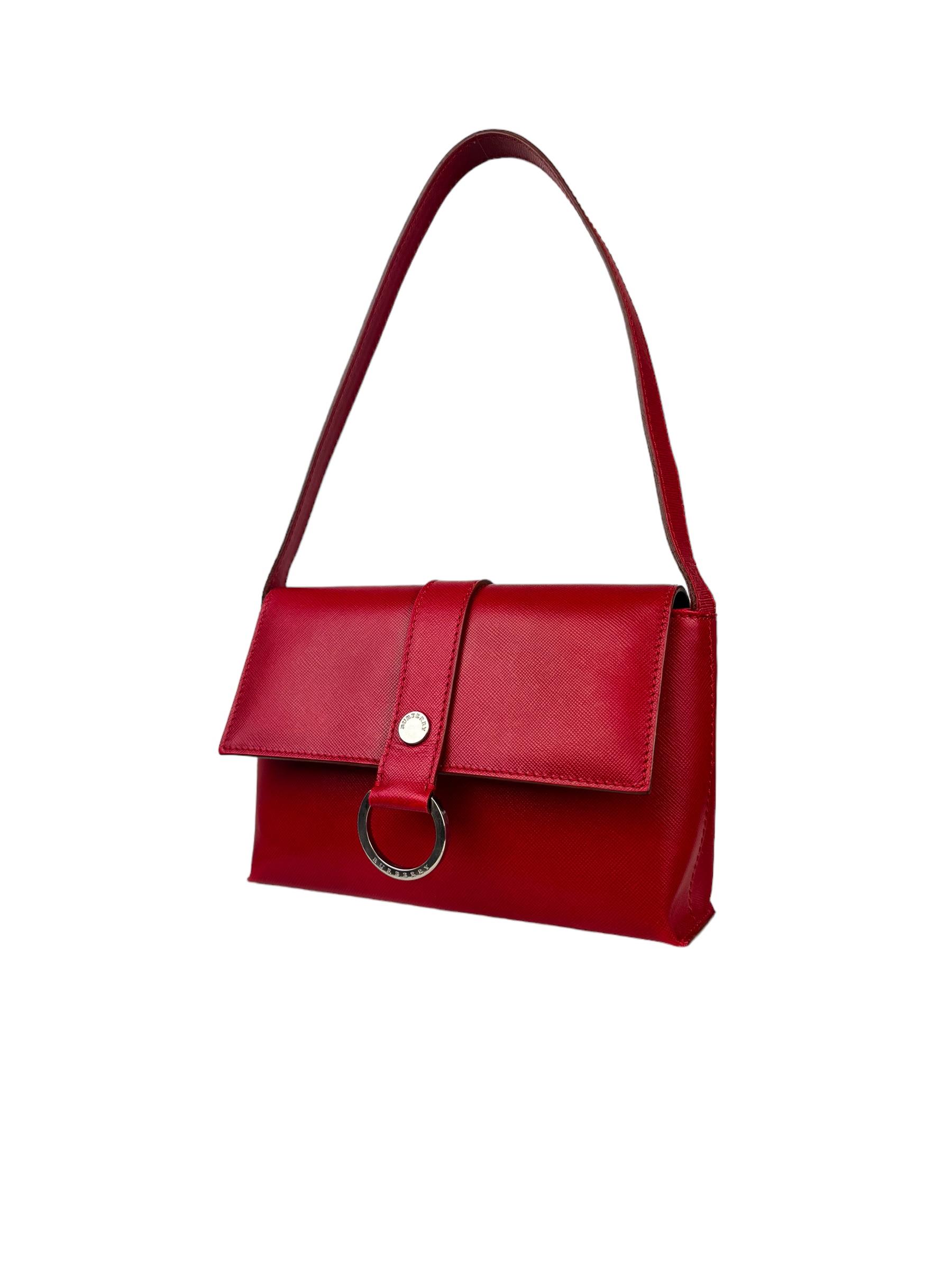 BURBERRY RED LEATHER SHOULDER BAG