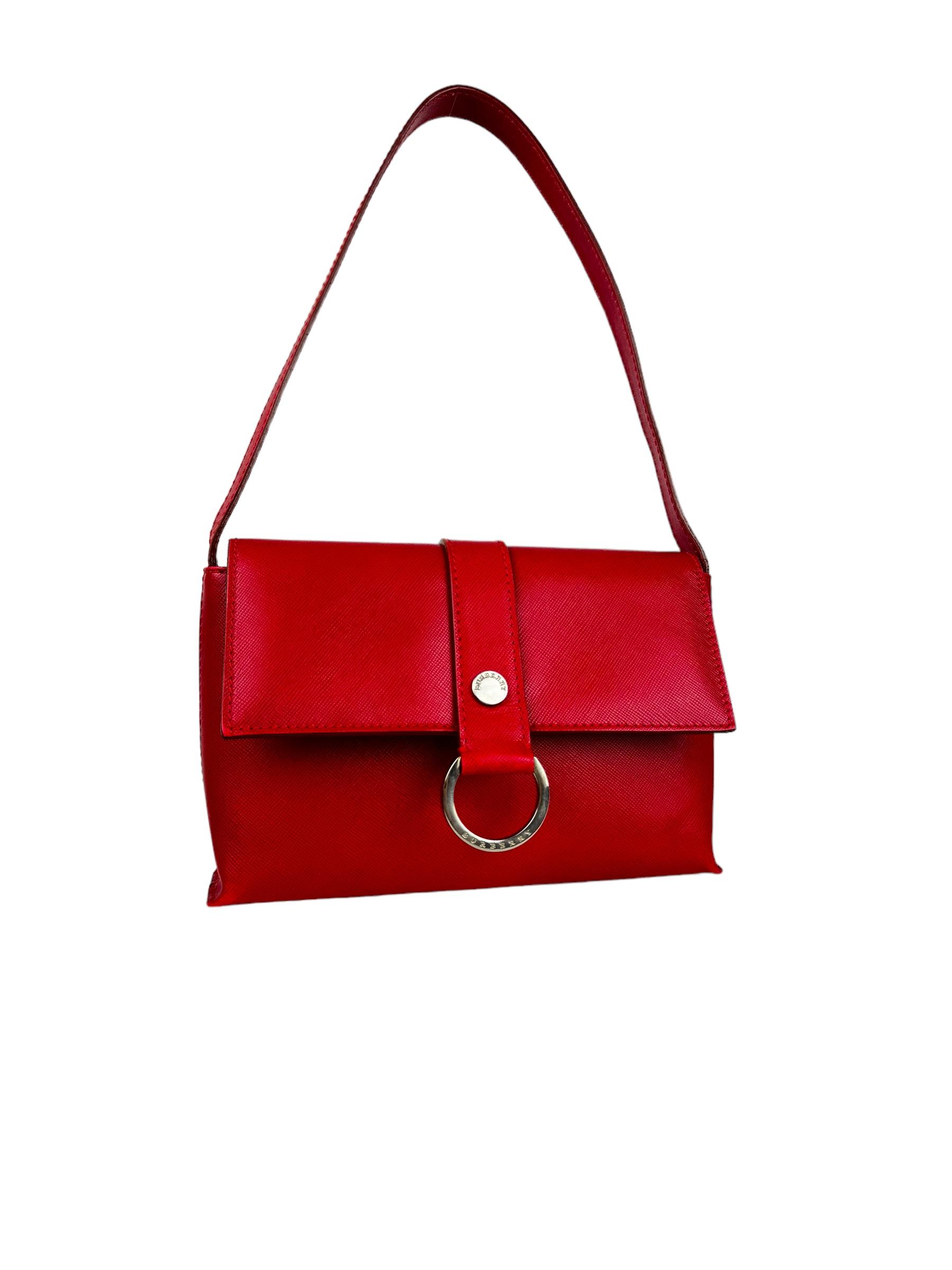 BURBERRY RED LEATHER SHOULDER BAG