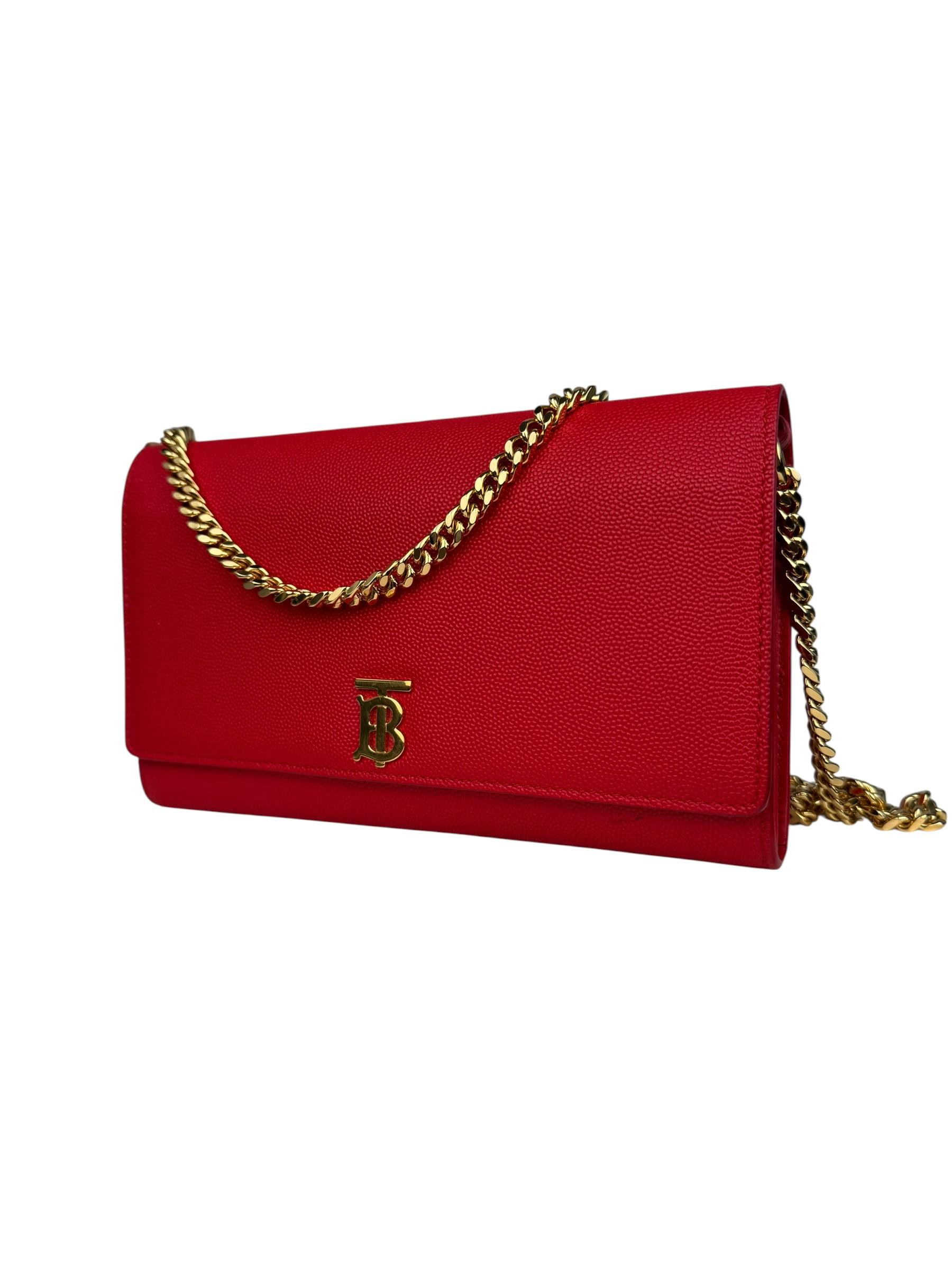 BURBERRY RED TB LOGO WALLET ON CHAIN