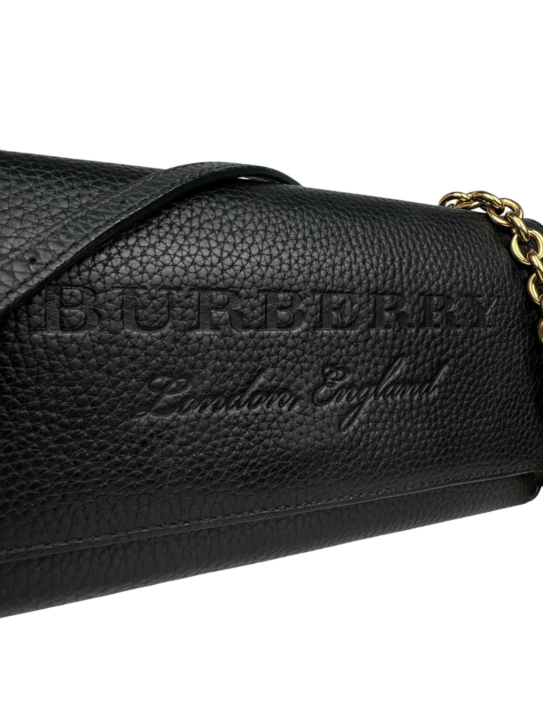 BURBERY BLACK LEATHER WALLET ON CHAIN BAG