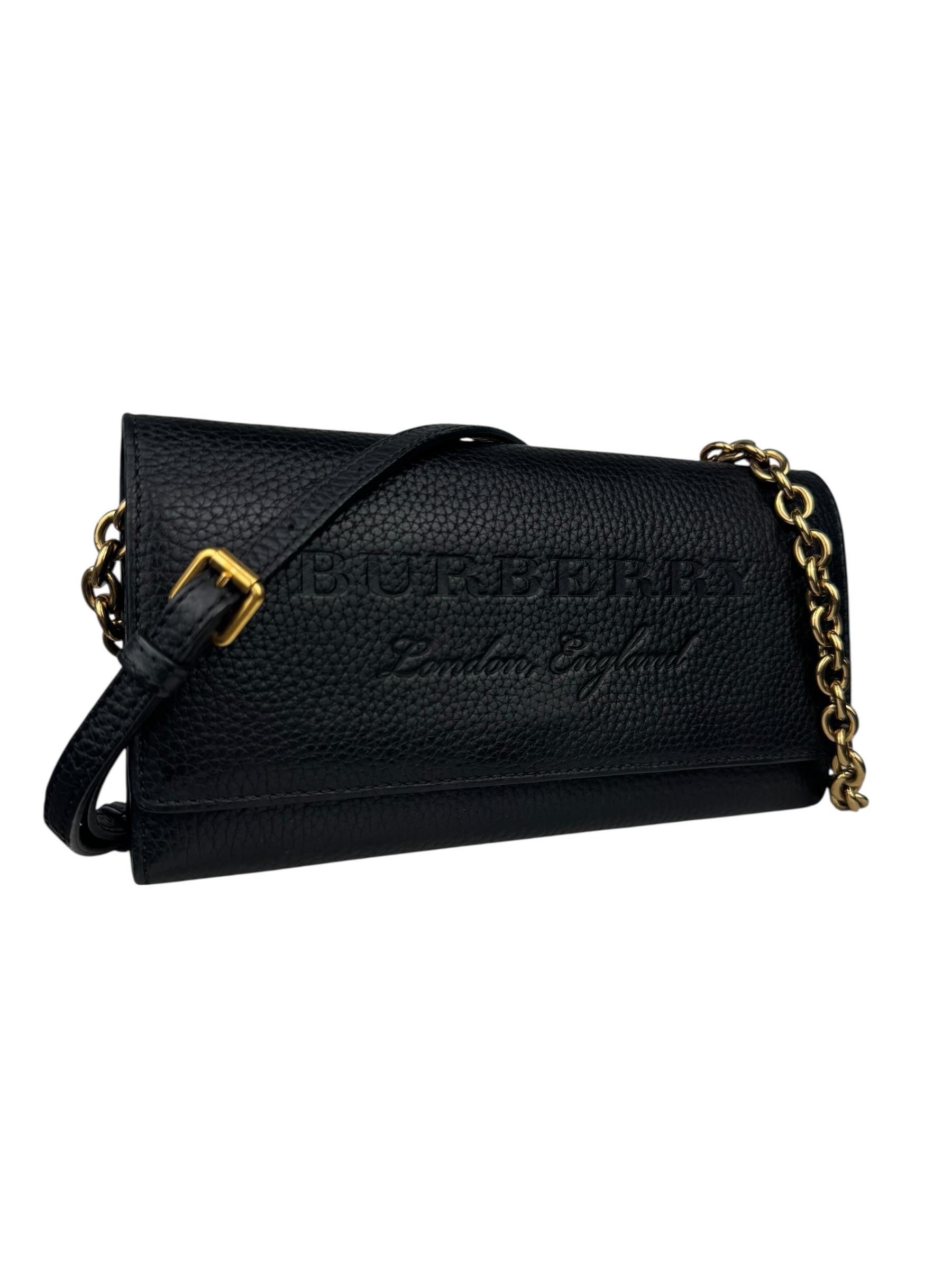 BURBERY BLACK LEATHER WALLET ON CHAIN BAG