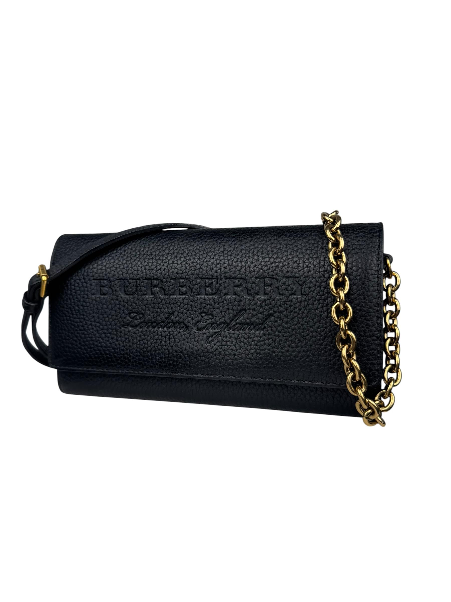 BURBERY BLACK LEATHER WALLET ON CHAIN BAG