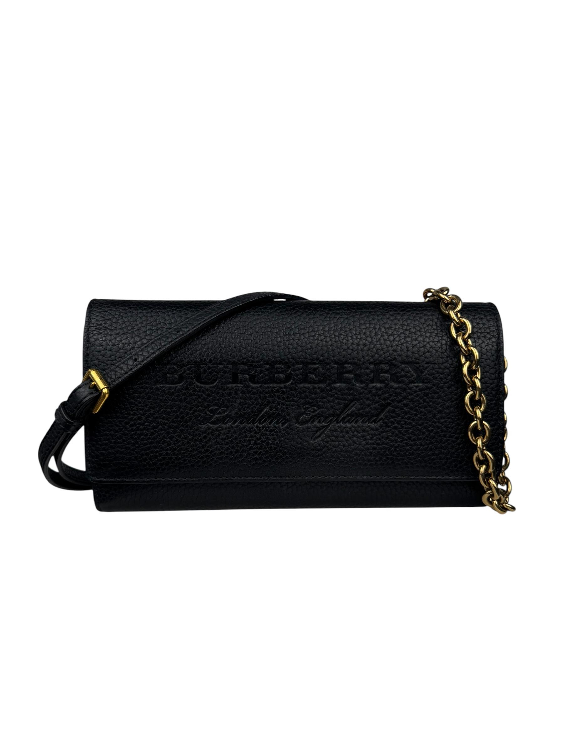 BURBERY BLACK LEATHER WALLET ON CHAIN BAG