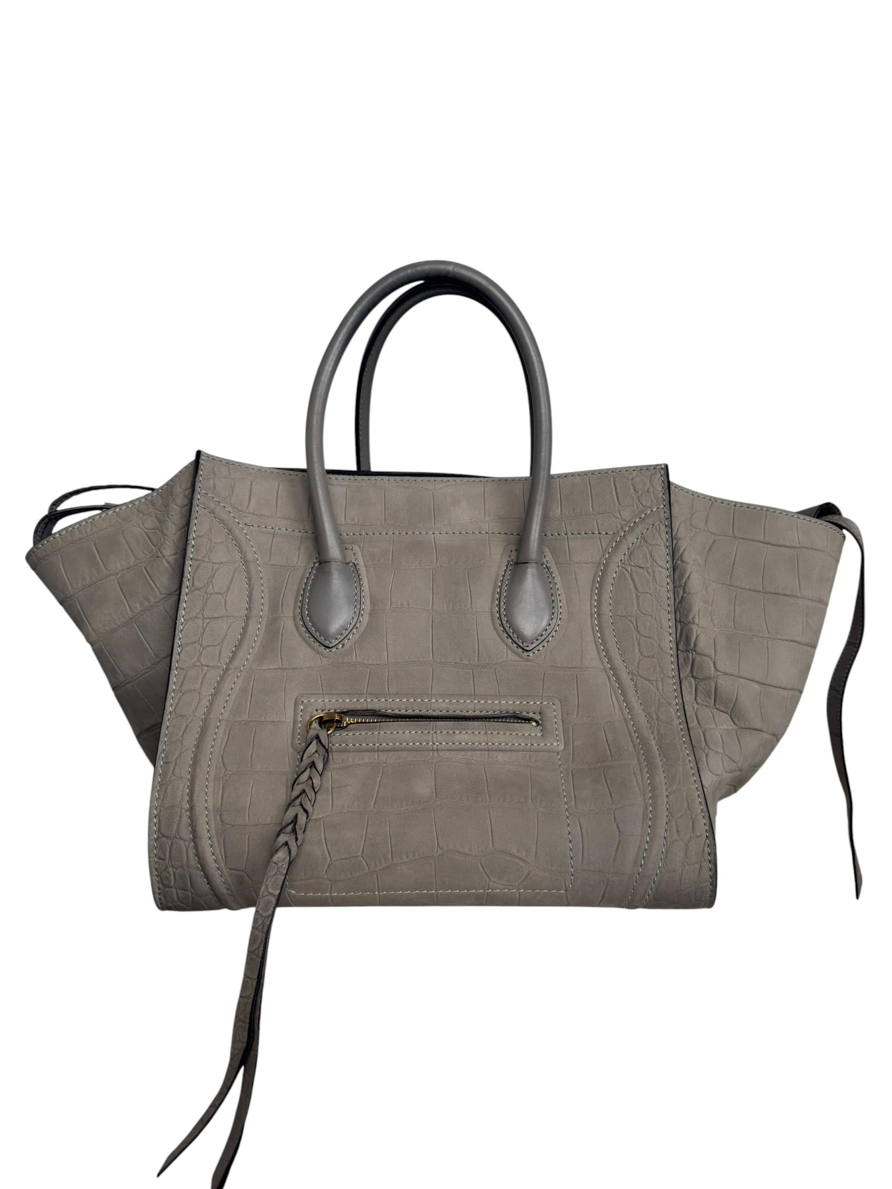 CELINE BEIGE CROCO PHANTOM LUGGAGE BAG