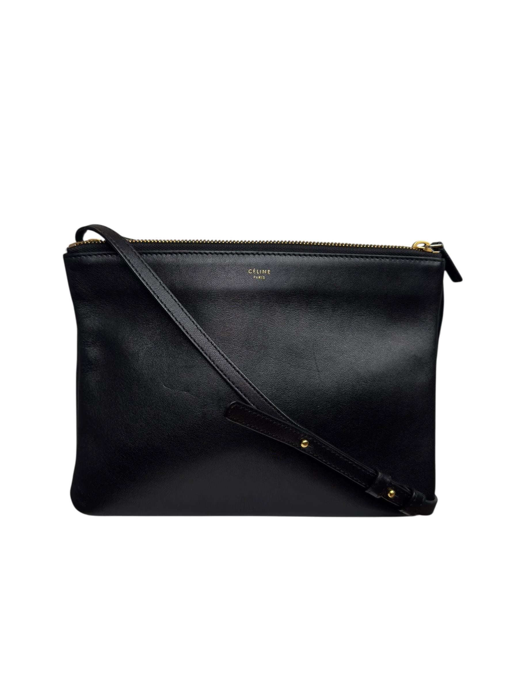 CELINE BLACK LEATHER TRIO BAG