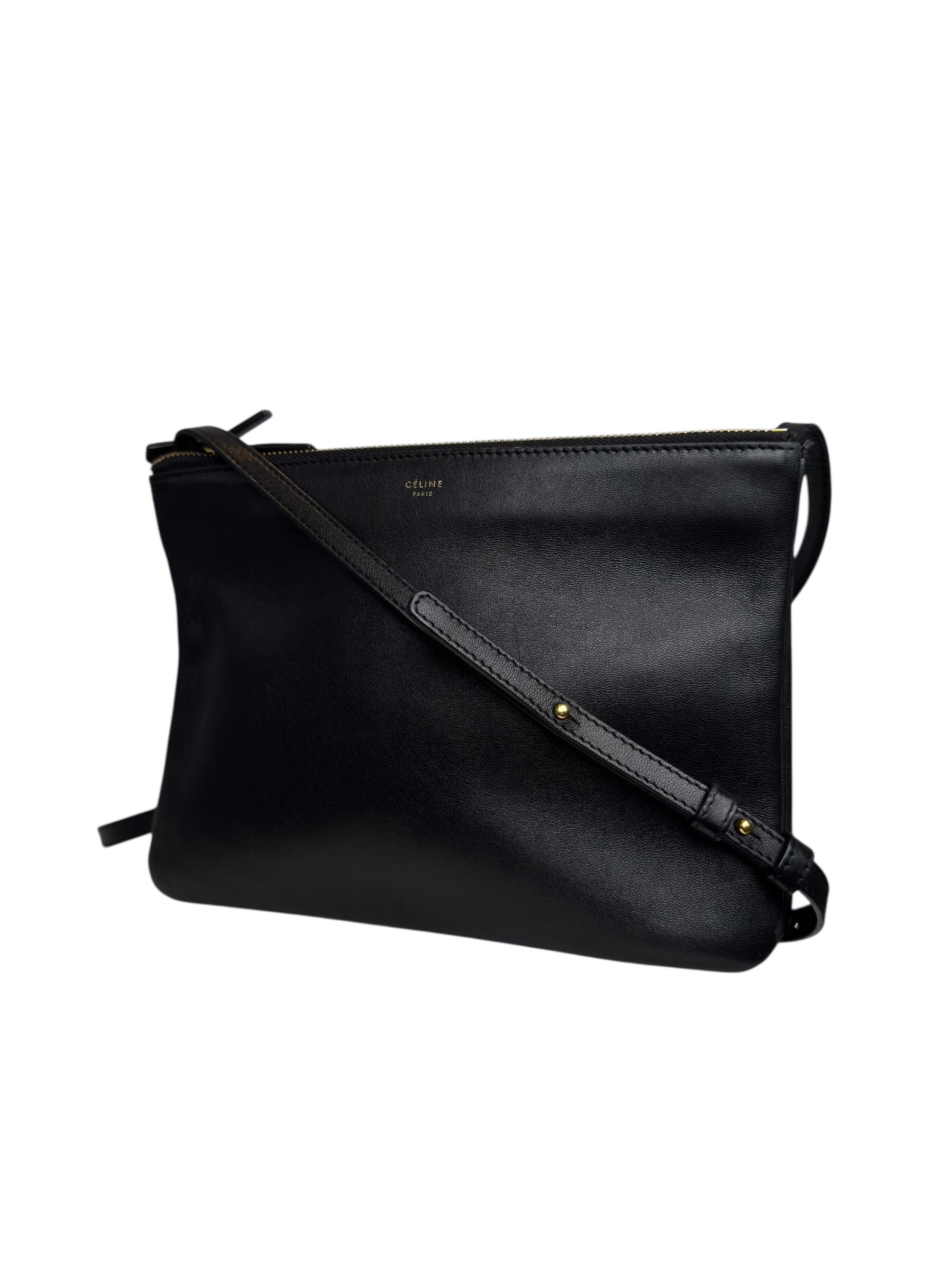 CELINE BLACK LEATHER TRIO BAG