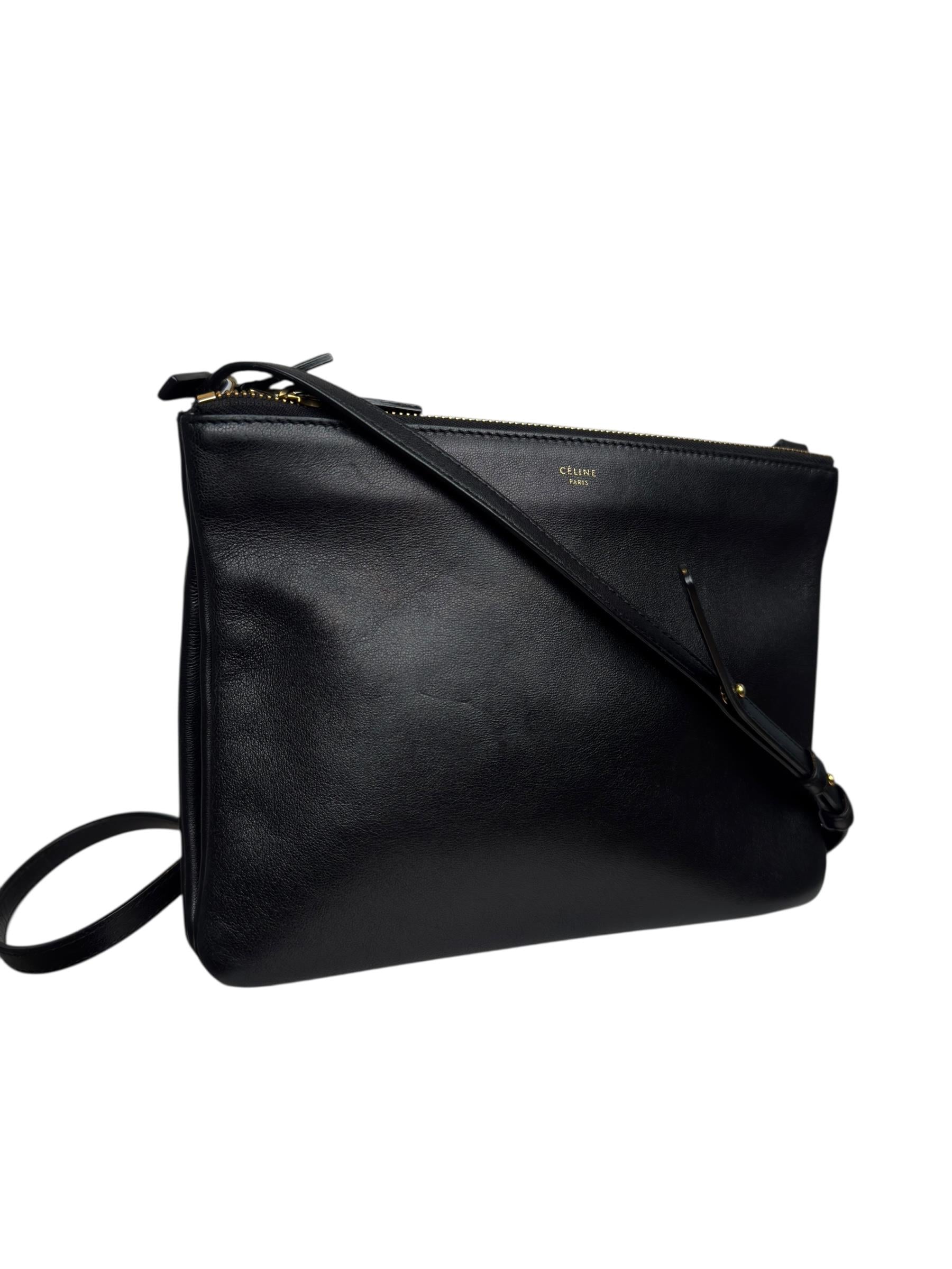CELINE BLACK LEATHER TRIO BAG