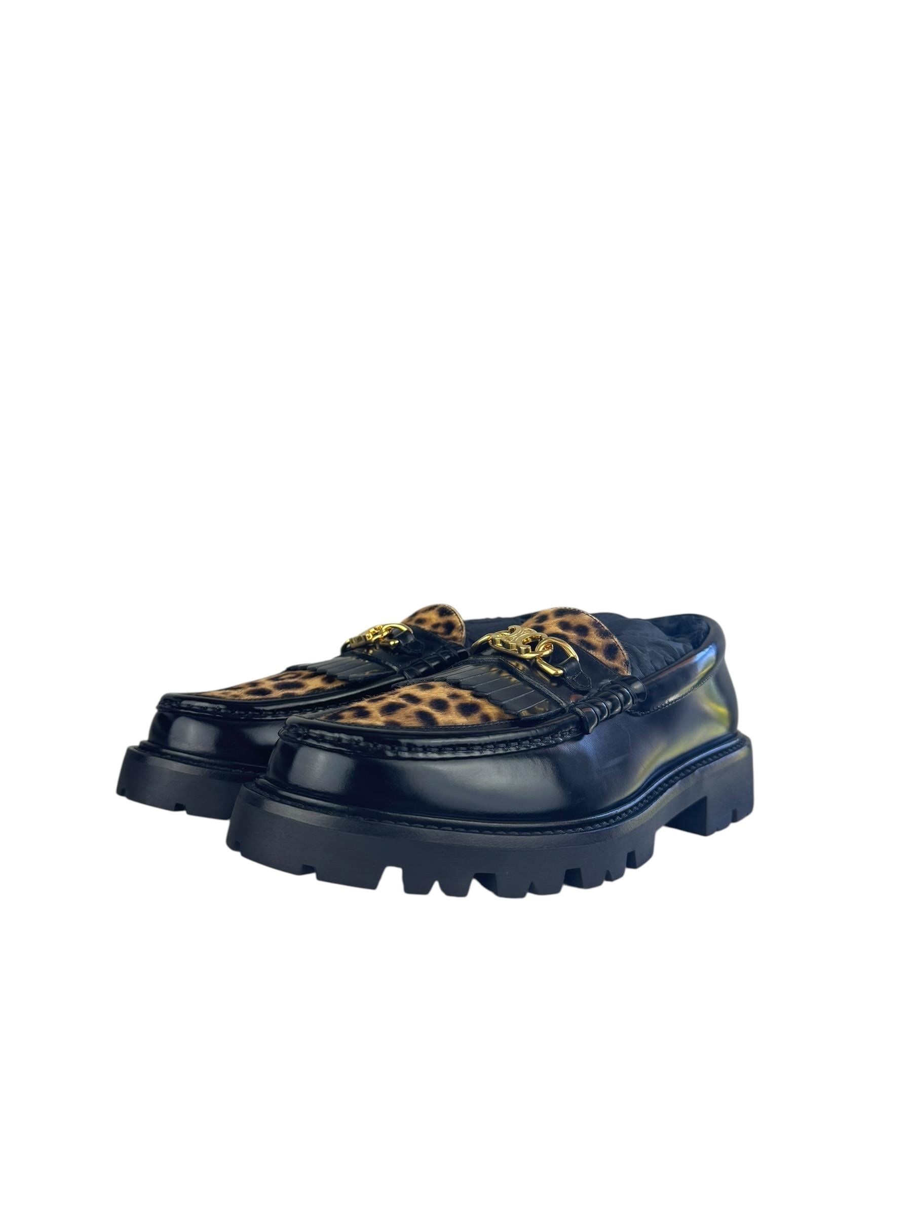 CELINE BLACK LEOPARD LOAFER