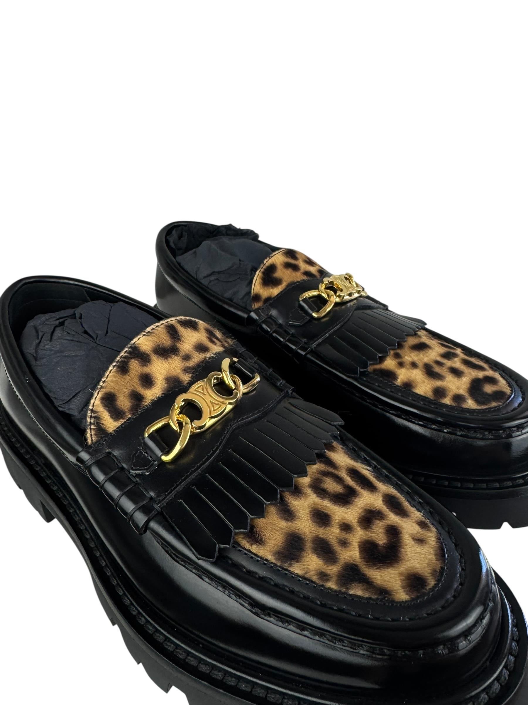 CELINE BLACK LEOPARD LOAFER