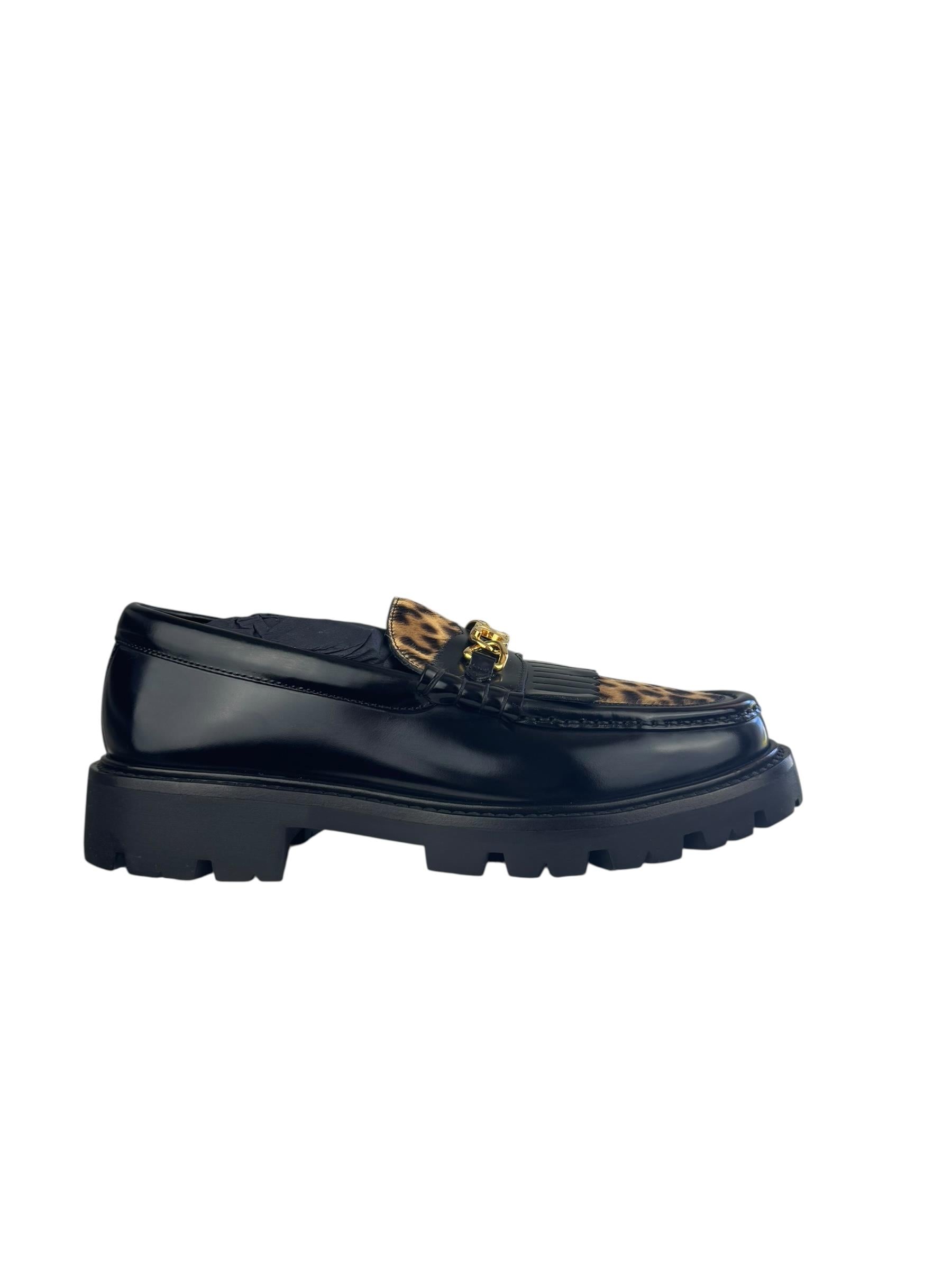 CELINE BLACK LEOPARD LOAFER