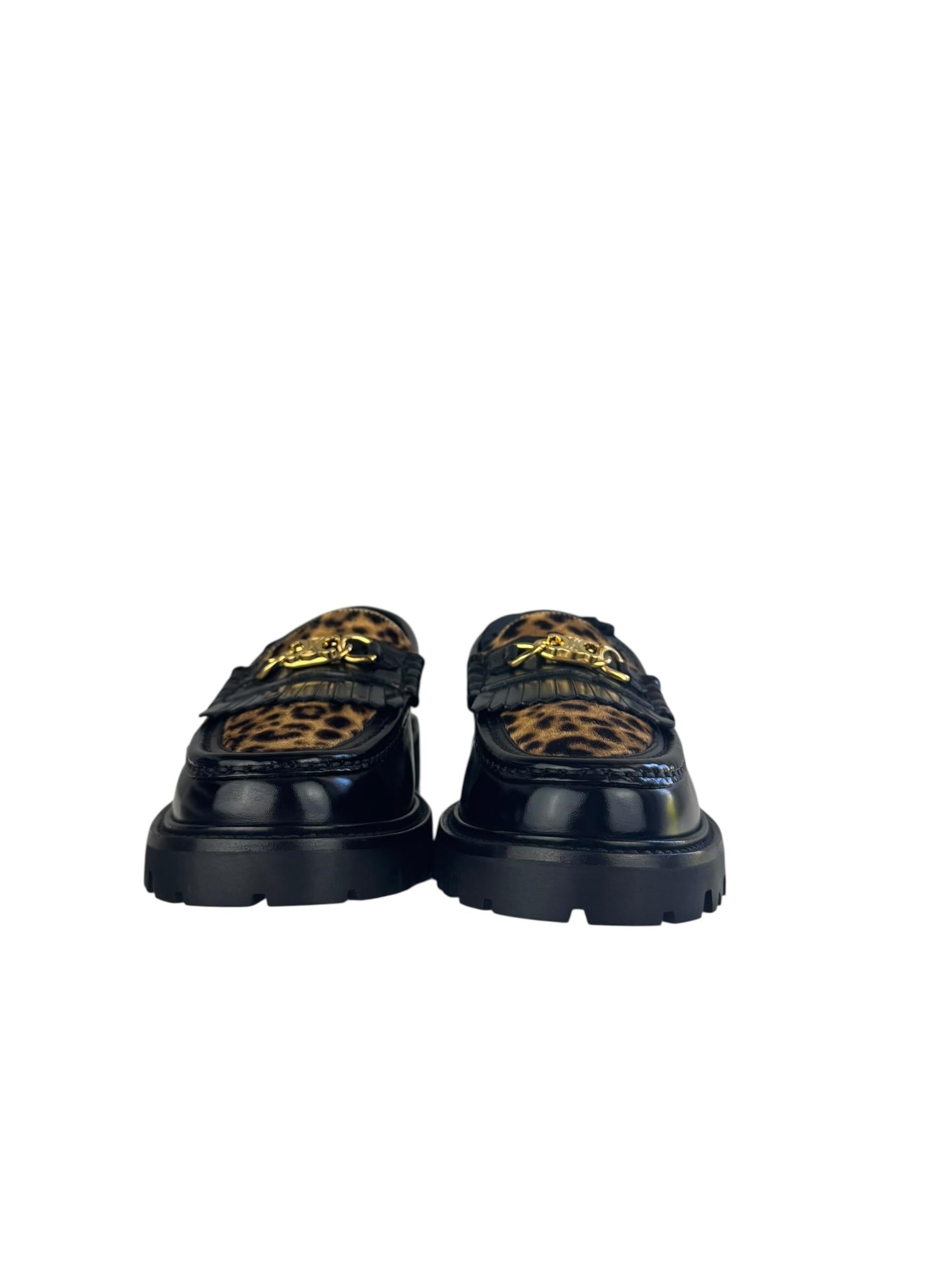 CELINE BLACK LEOPARD LOAFER