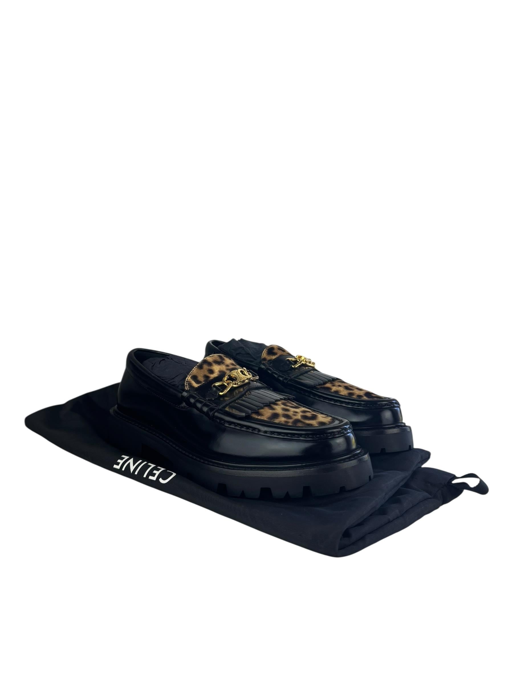 CELINE BLACK LEOPARD LOAFER