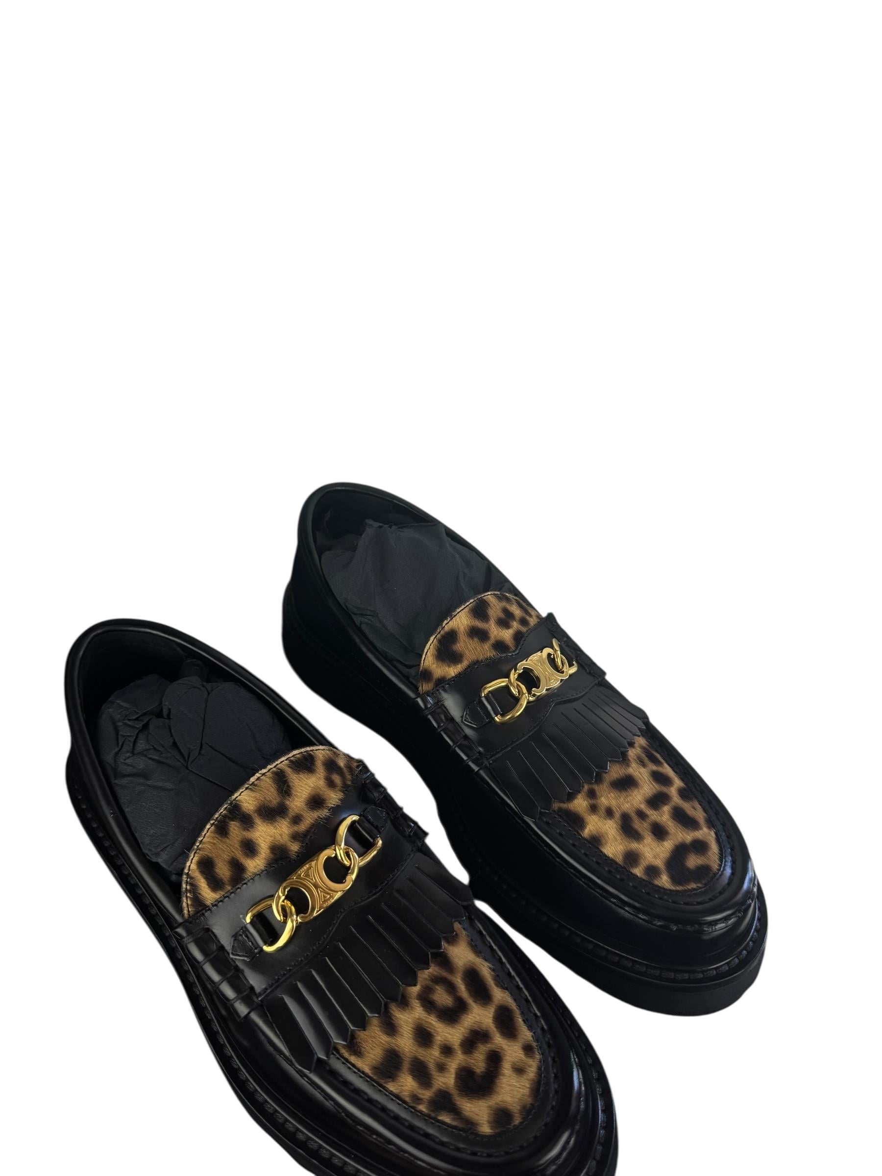 CELINE BLACK LEOPARD LOAFER