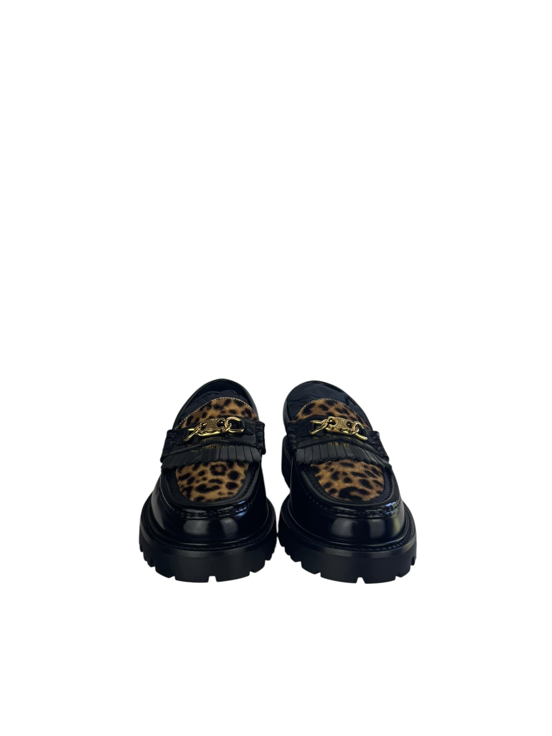 CELINE BLACK LEOPARD LOAFER