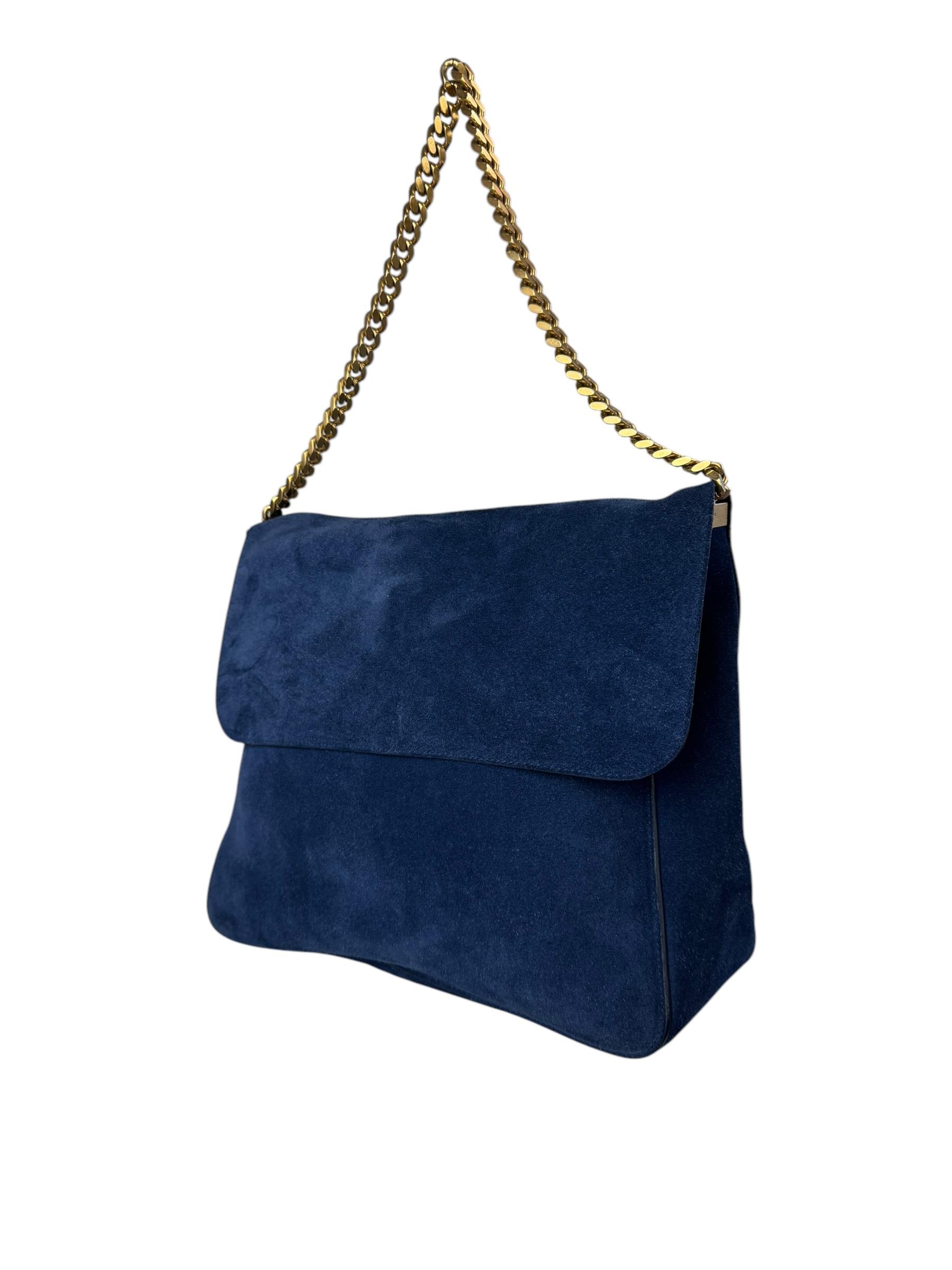 CELINE NAVY SUEDE CHAIN BAG