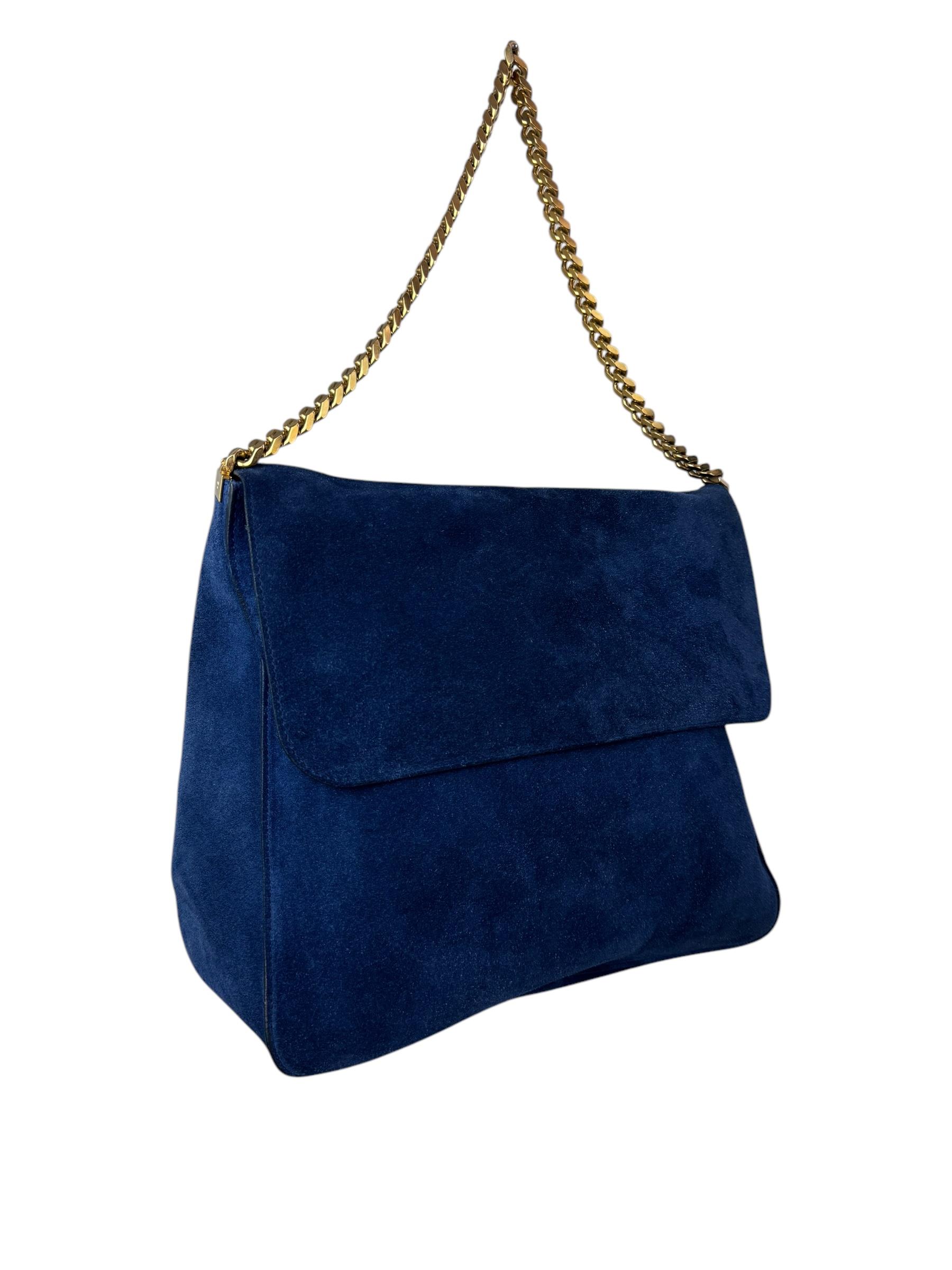 CELINE NAVY SUEDE CHAIN BAG