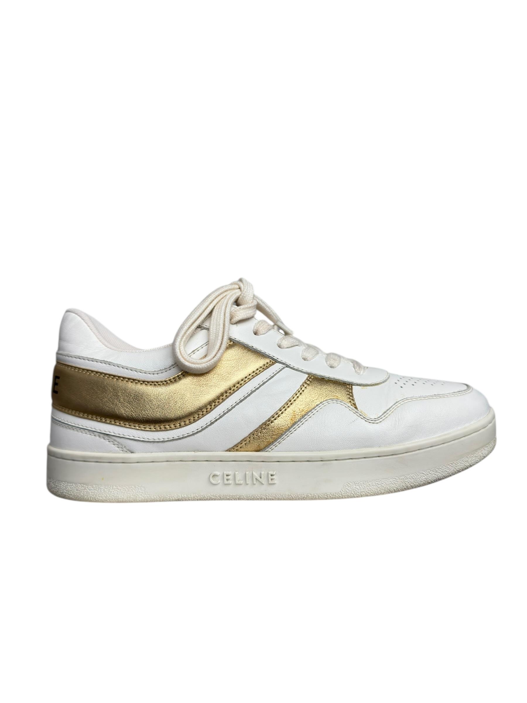 CELINE WHITE LEATHER LACE UP SNEAKERS