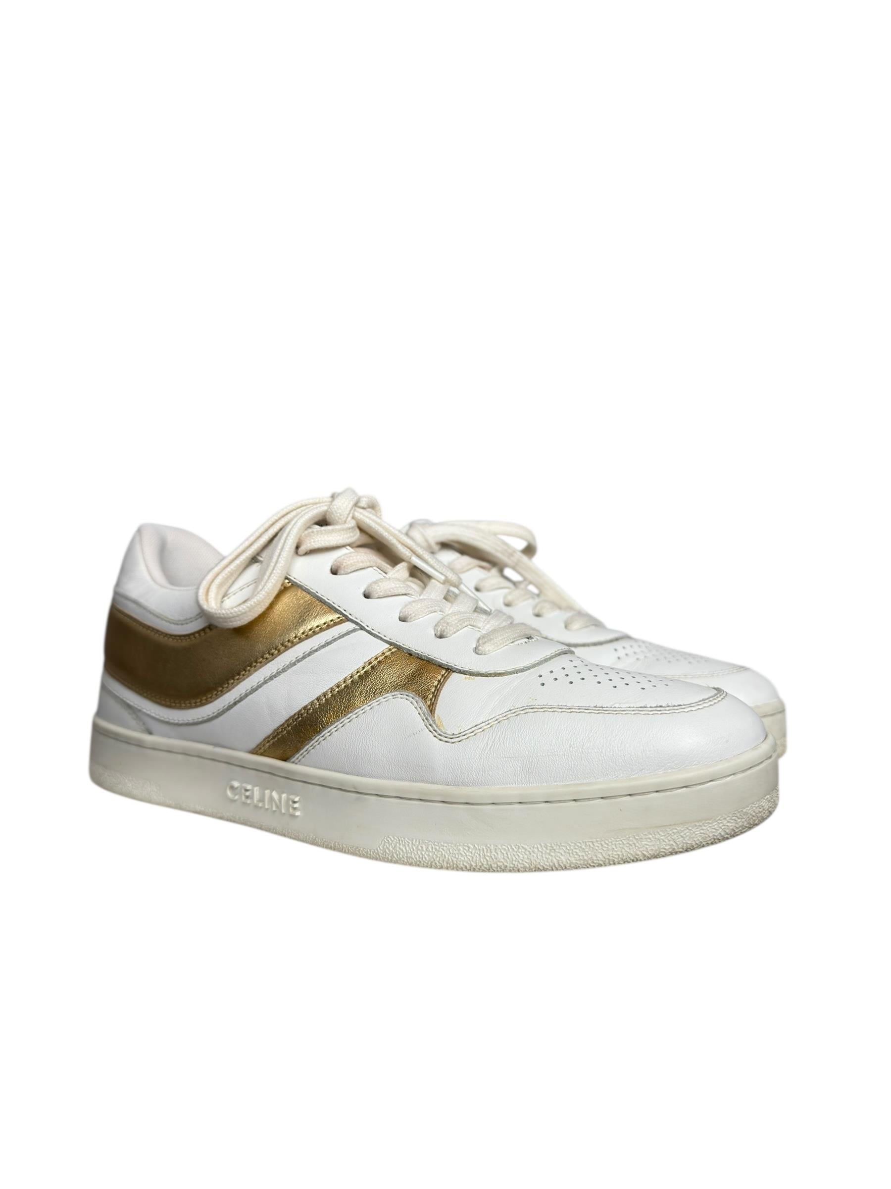 CELINE WHITE LEATHER LACE UP SNEAKERS