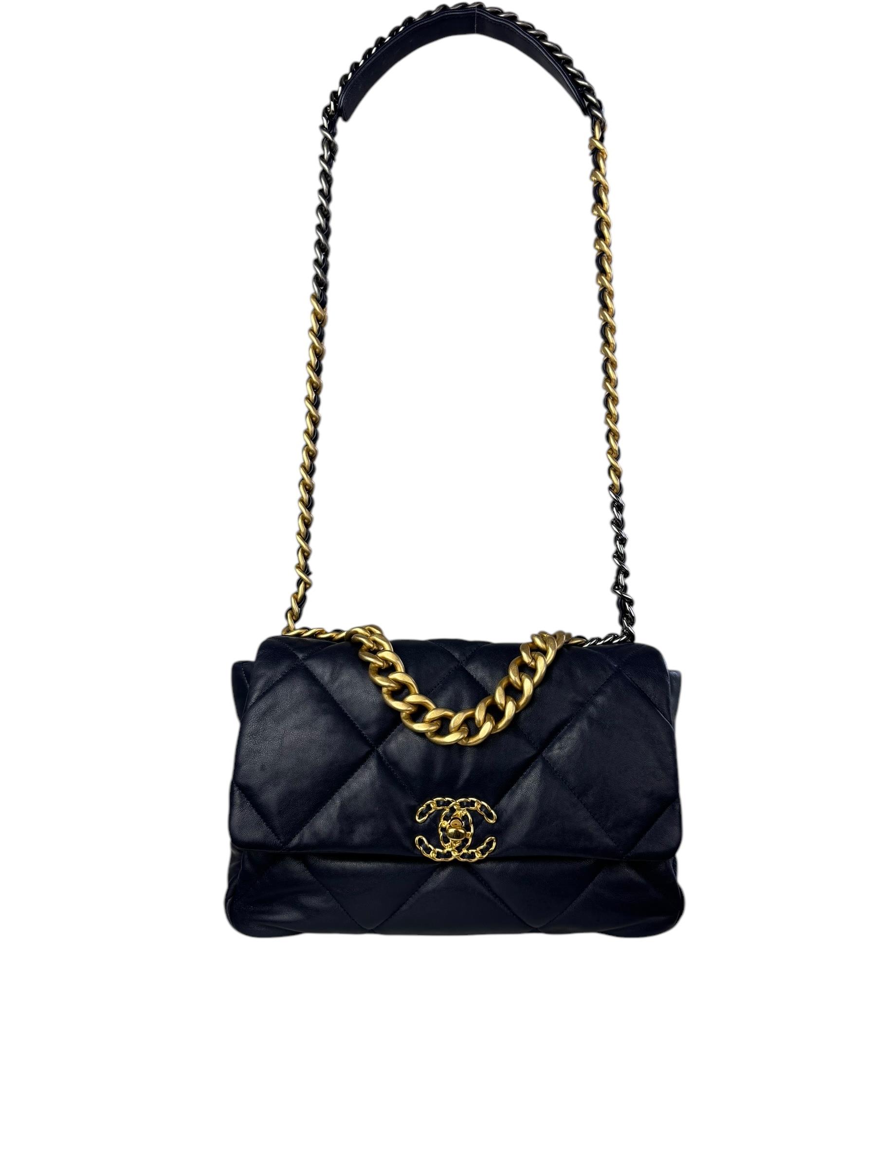 CHANEL 19 GOLD CC LOGO LARGE BAG 