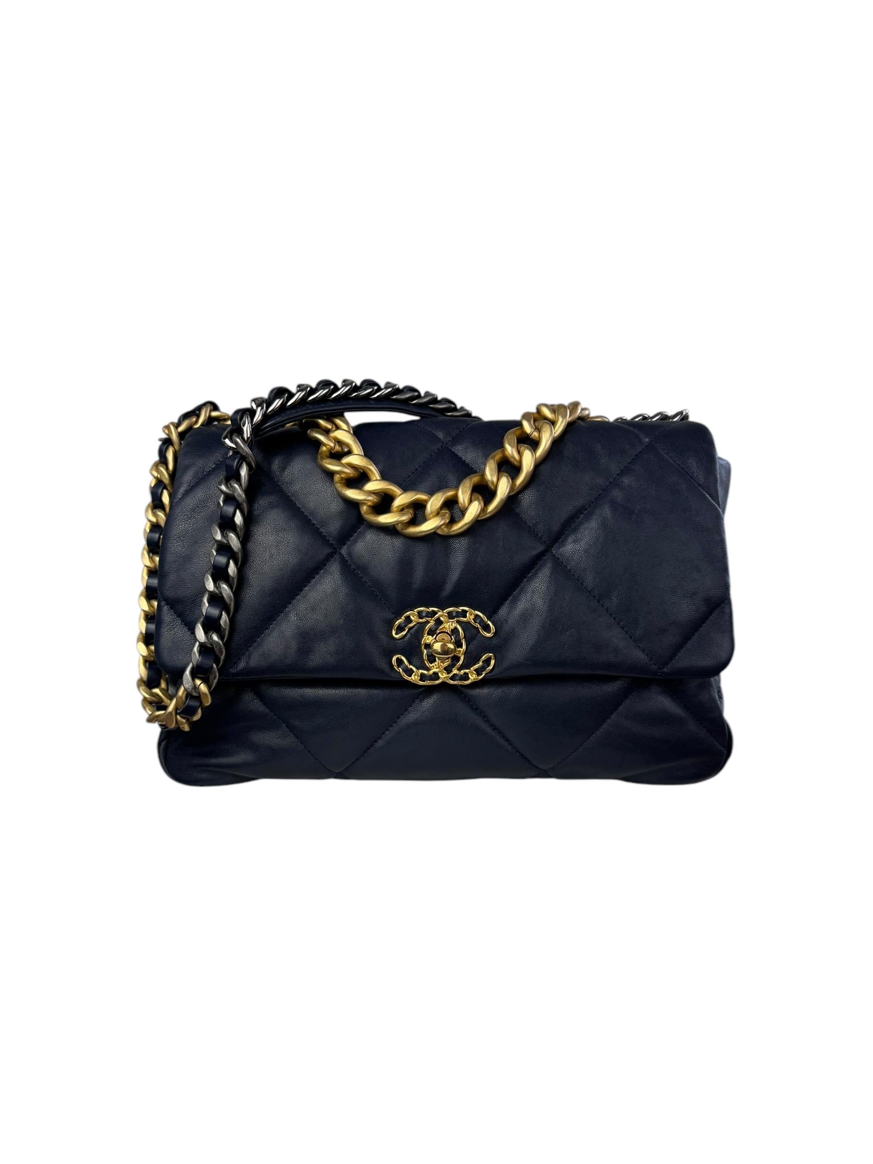 CHANEL 19 GOLD CC LOGO LARGE BAG 