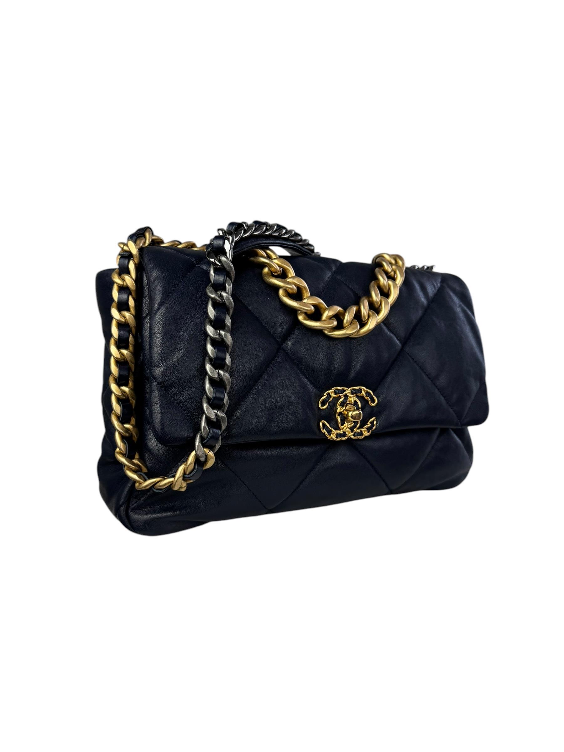 CHANEL 19 GOLD CC LOGO LARGE BAG 