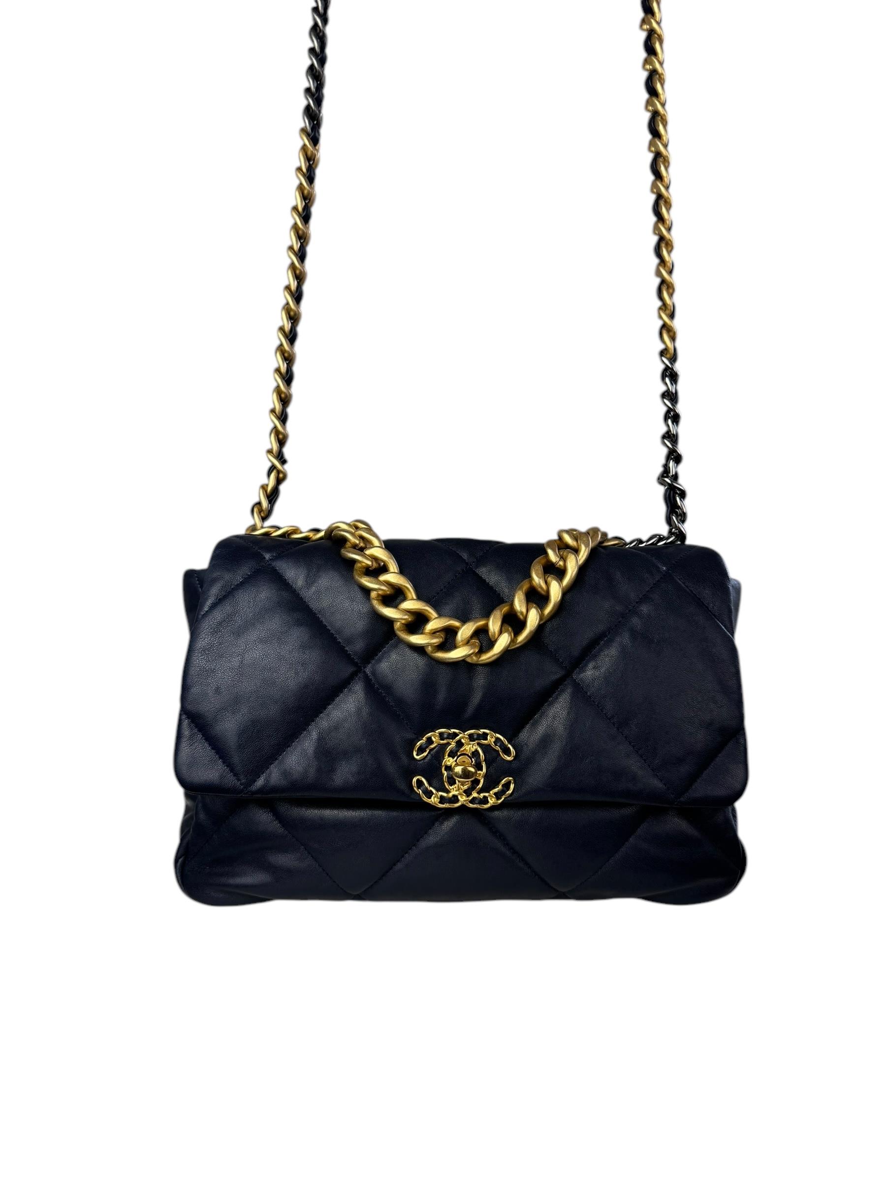 CHANEL 19 GOLD CC LOGO LARGE BAG 