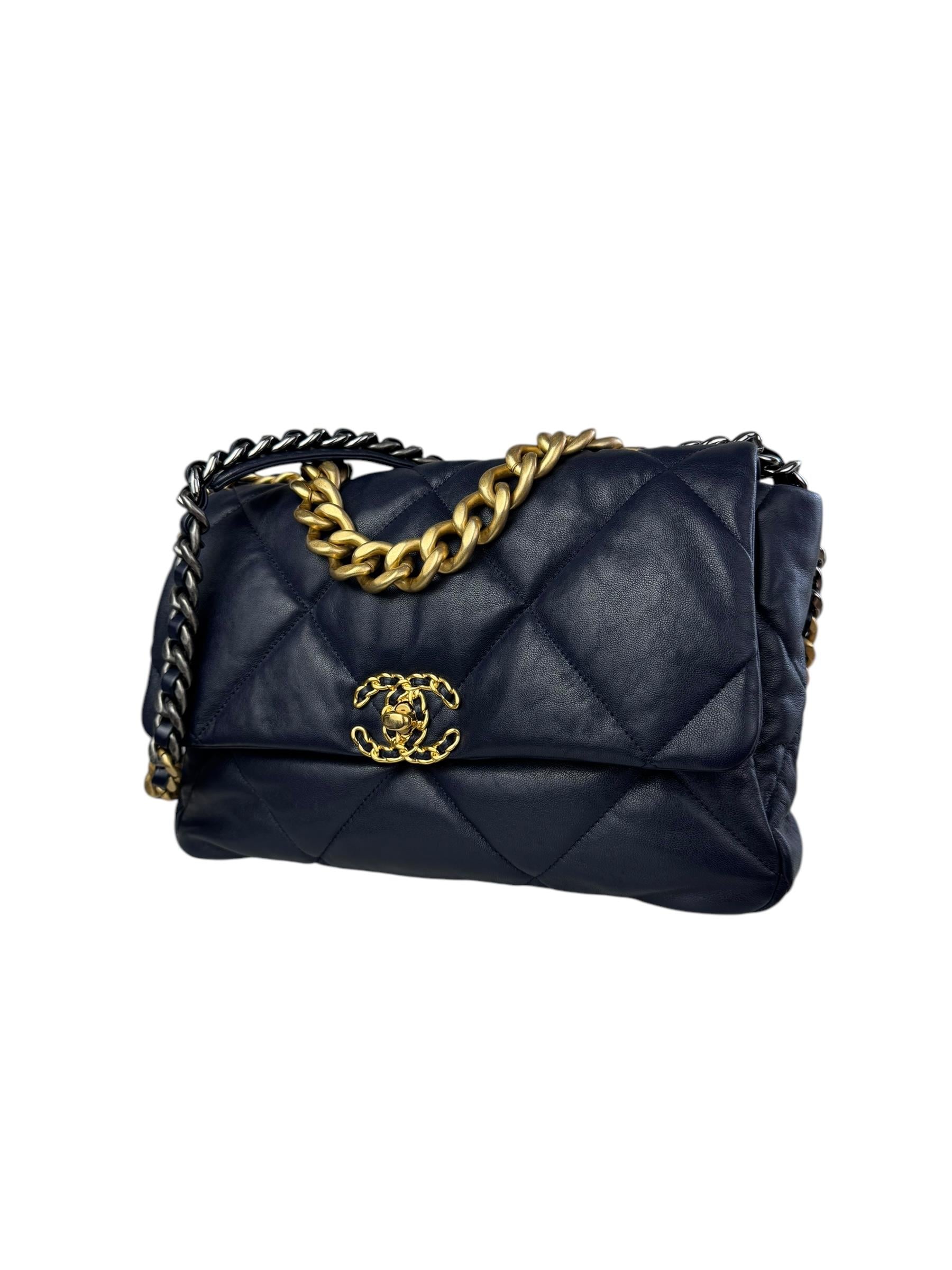 CHANEL 19 GOLD CC LOGO LARGE BAG 