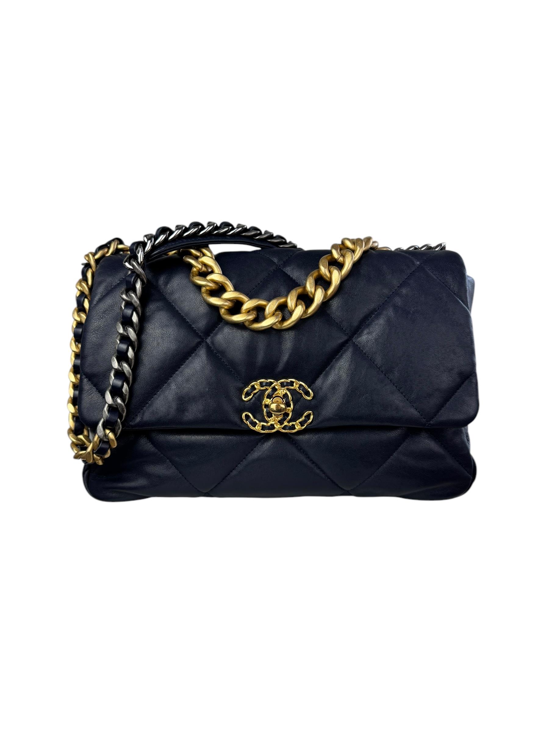 CHANEL 19 GOLD CC LOGO LARGE BAG 