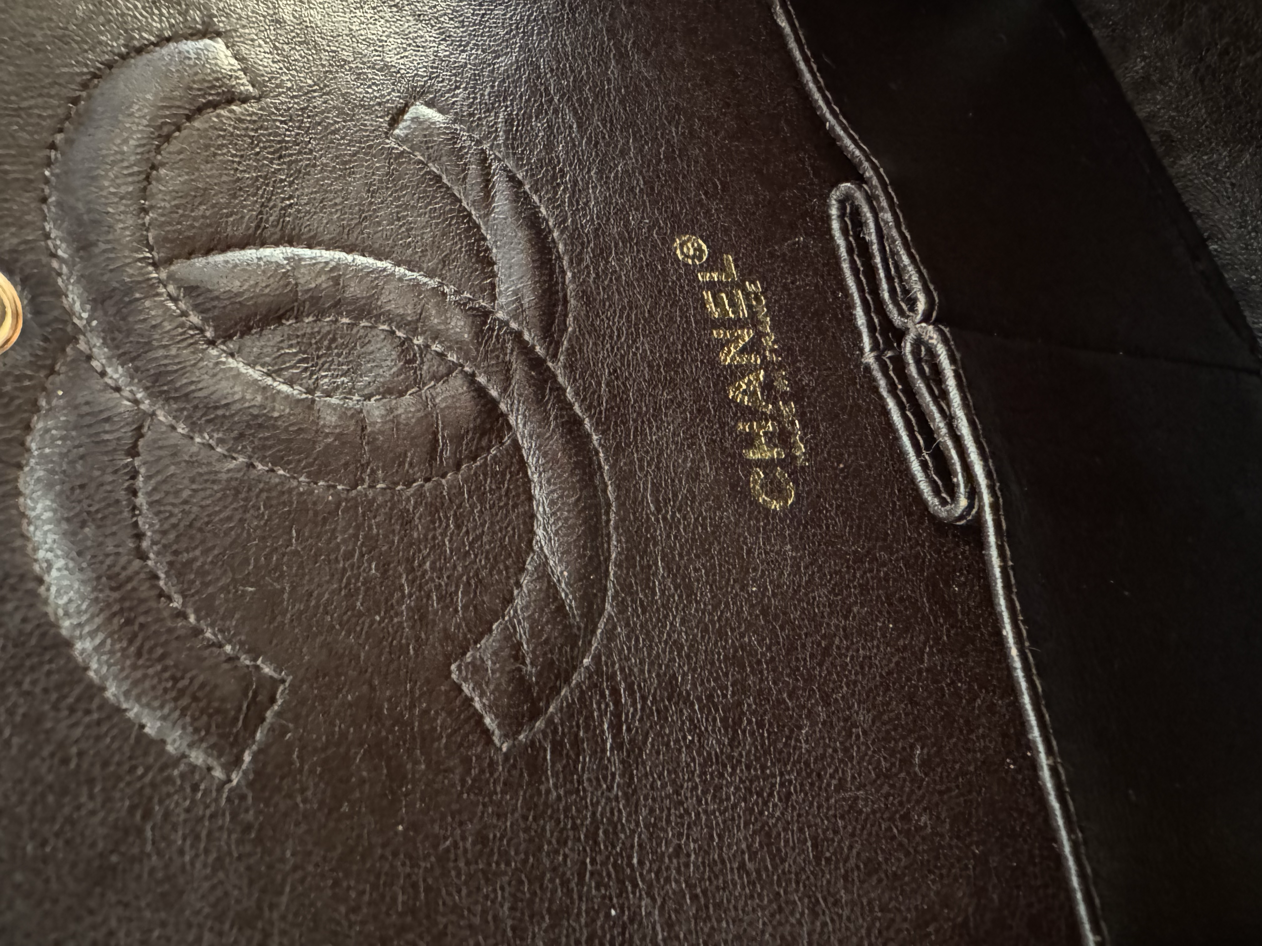 CHANEL 2.55 MEDIUM GOLD CAVIAR LEATHER DOUBLE FLAP  DARK BROWN BAG