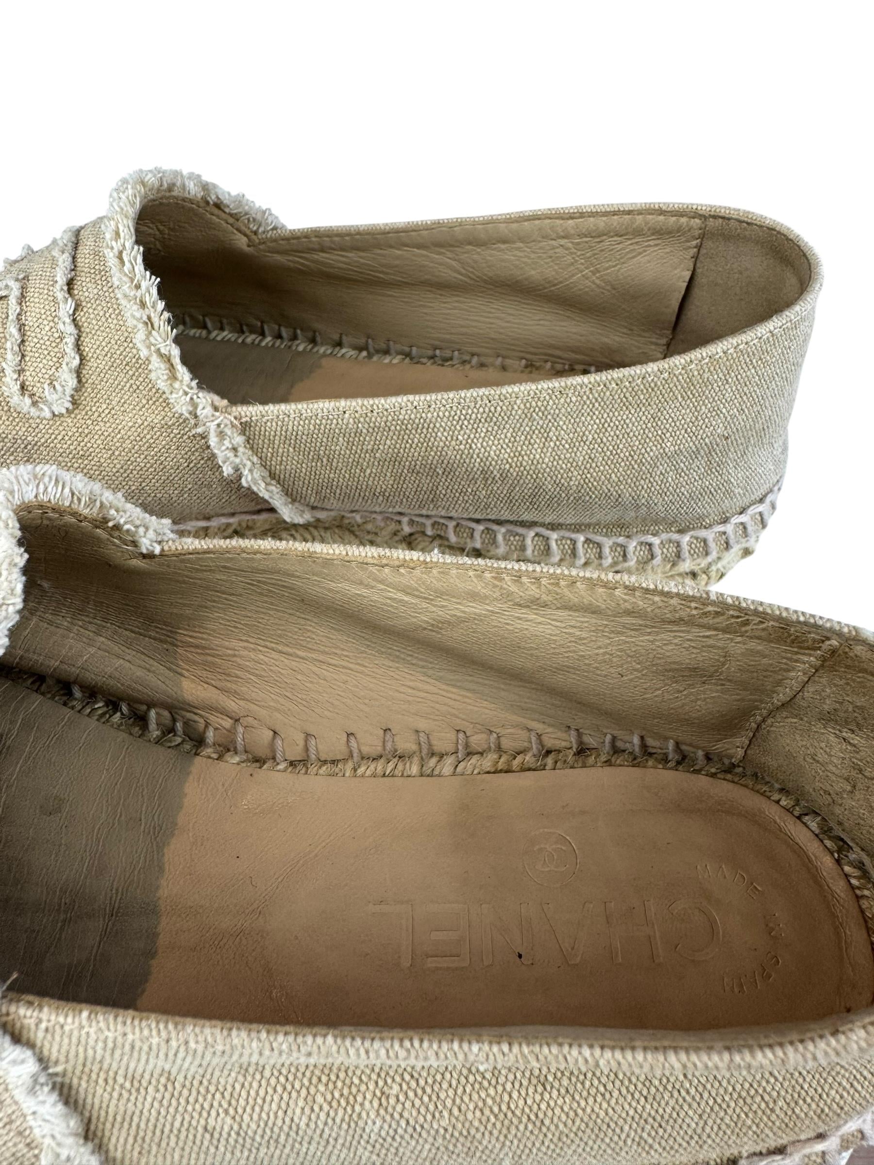 CHANEL BEIGE CANVAS ESPADRILLES 