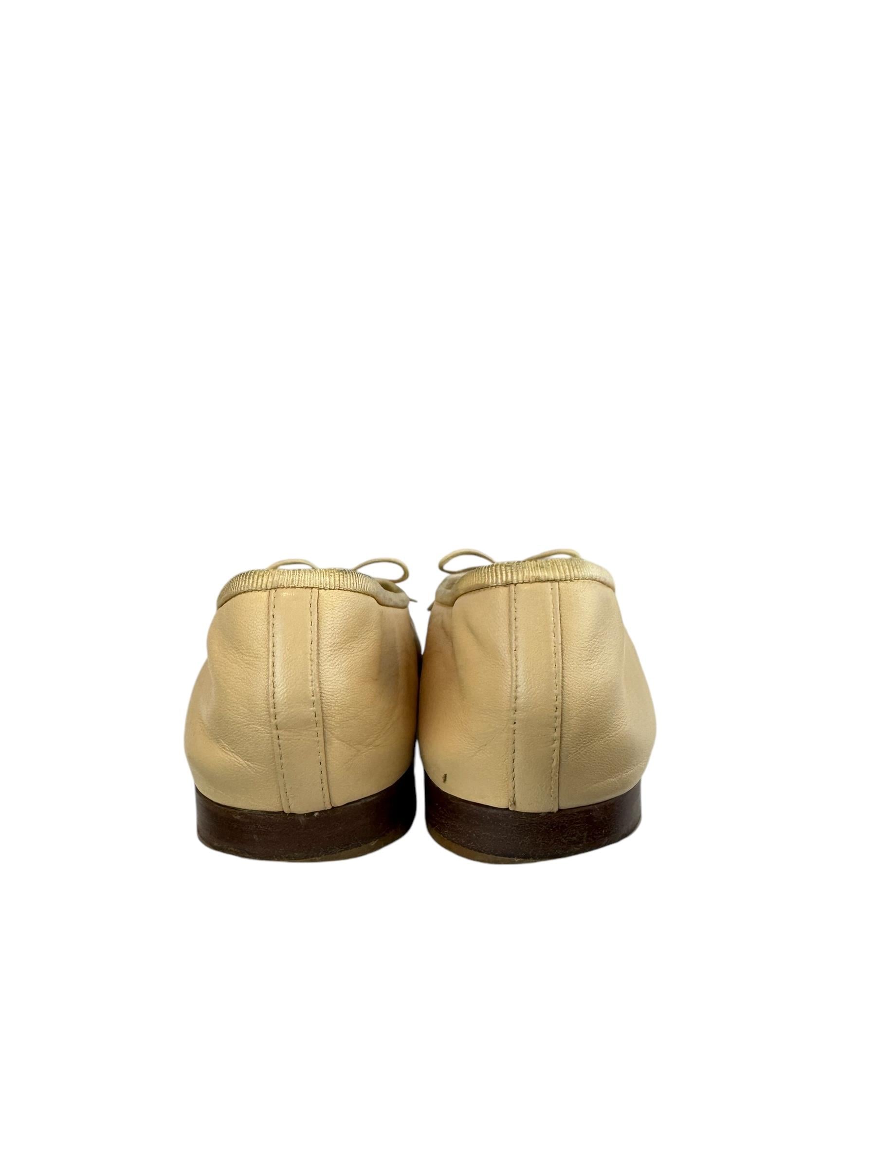 CHANEL BEIGE GOLD BALLET FLATS 