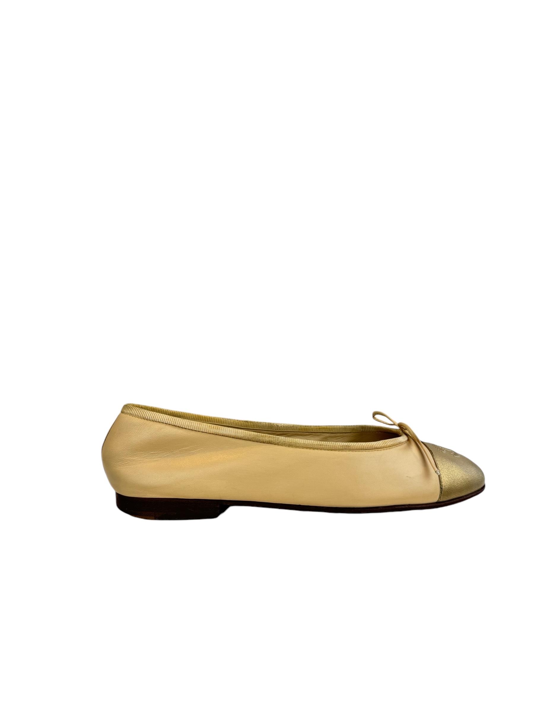 CHANEL BEIGE GOLD BALLET FLATS 